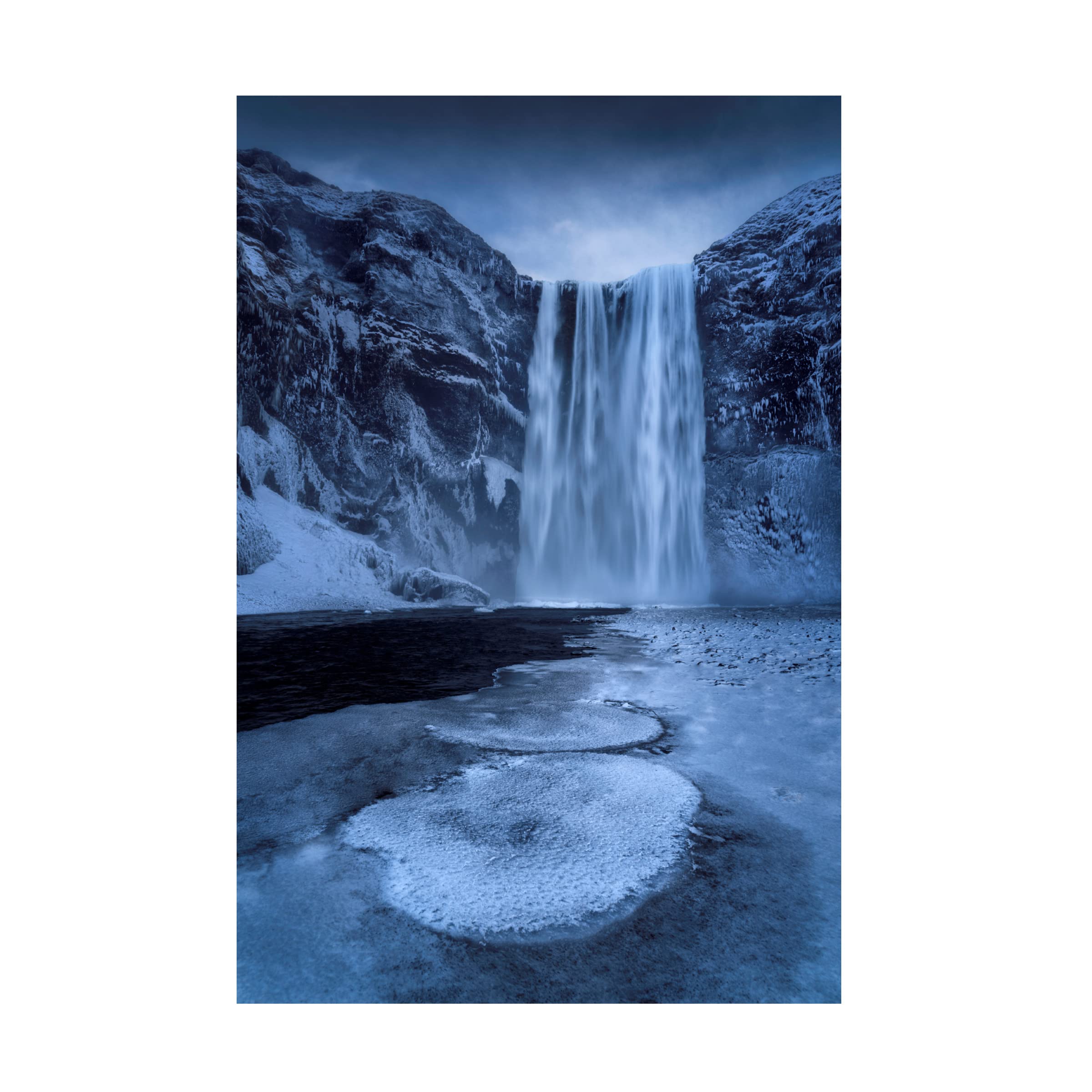 Trademark Fine Art 'Skogafoss' Canvas Wall Art Print by Jingshu Zhu - Stunning Waterfall Landscape Painting for Living Room, Bedroom & Office Decor