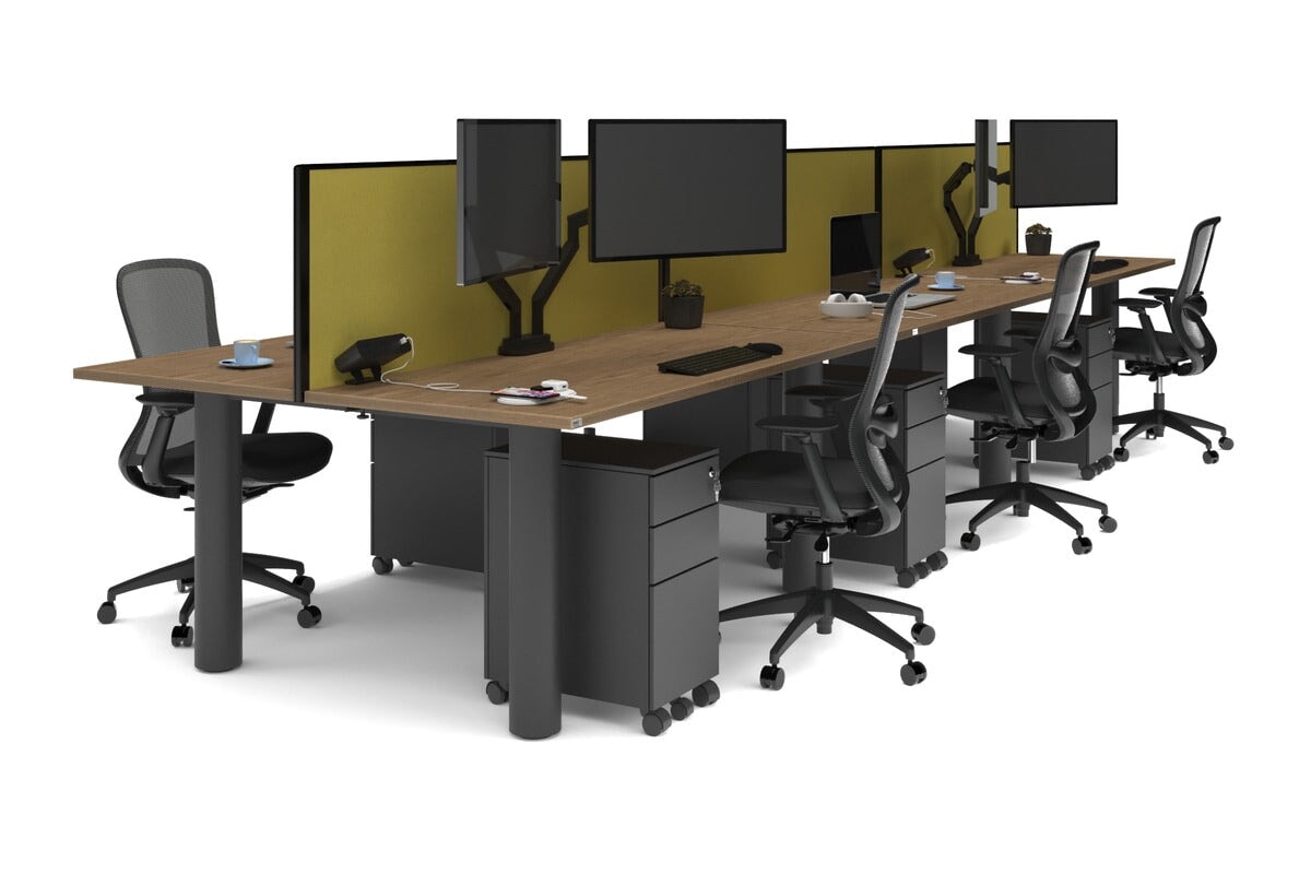 Quadro Cylinder Leg 6-Person Office Workstation Desk [1800L x 700W] - Modern Collaborative Workspace Solution for Team Meetings & Office Productivity