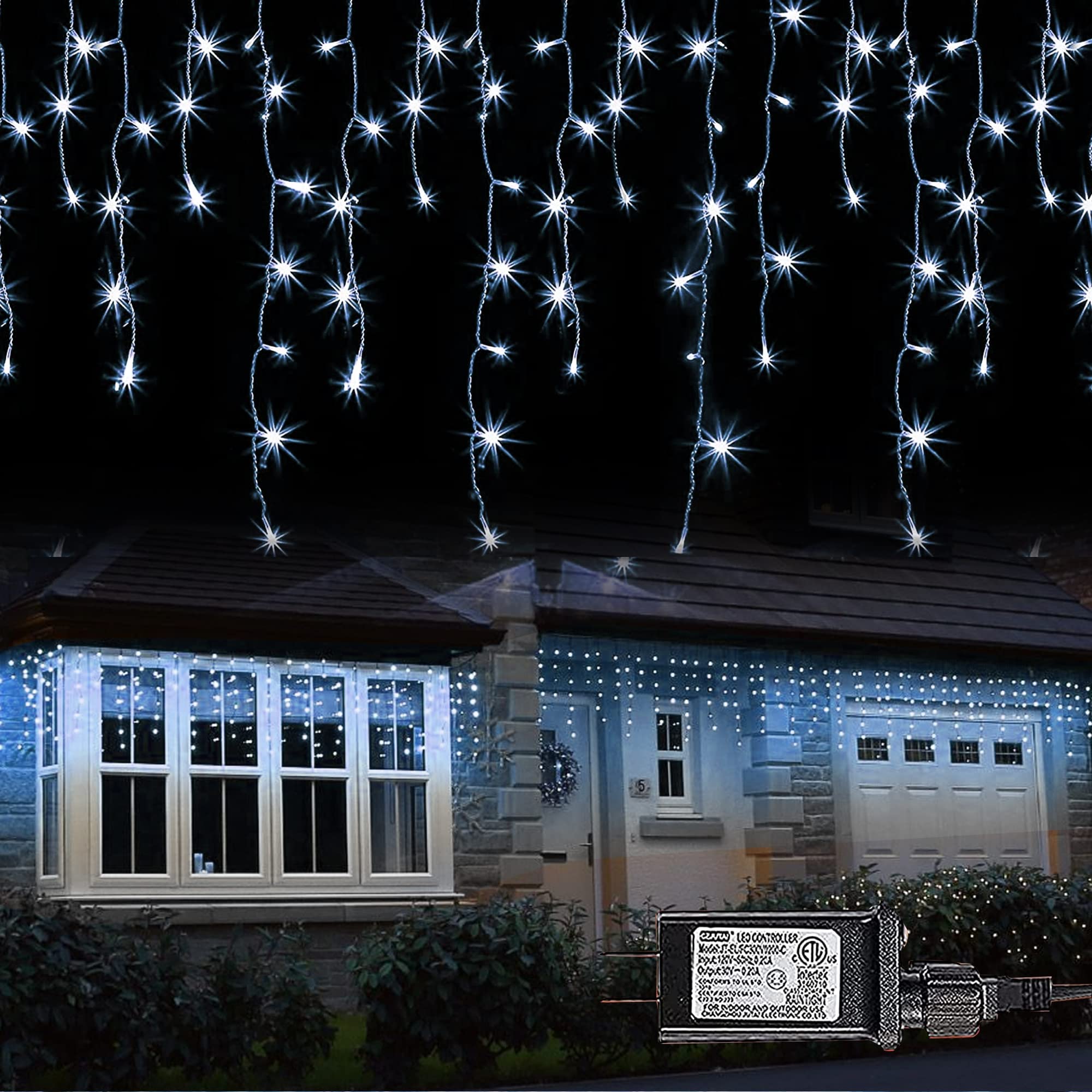 Dazzle Bright 360 LED Christmas Icicle Lights - 29.5 FT Connectable Outdoor String Lights with 60 Drops & 8 Lighting Modes - Waterproof Fairy Lights for Holiday, Wedding, Party Decor (White) - Perfect for Christmas Tree, Porch, Garden, and Indoor Decorations