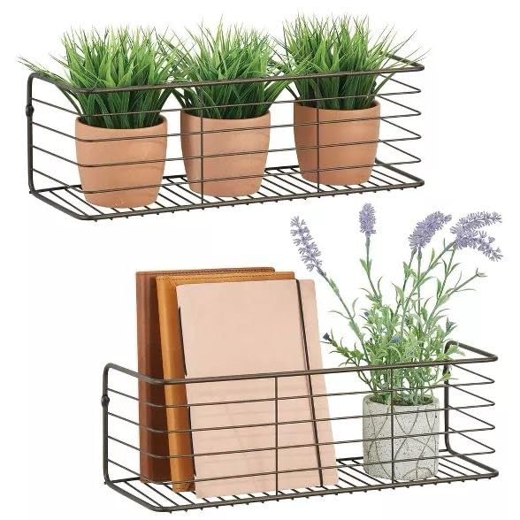 Multipurpose Iron Wall-Mounted Kitchen Shelves Spice Rack - Medium Size 16x5.5x5.5 Inches - Black Spice Holder & Bottle Organizer - Perfect for Kitchen, Bathroom, Garage Storage & Organization