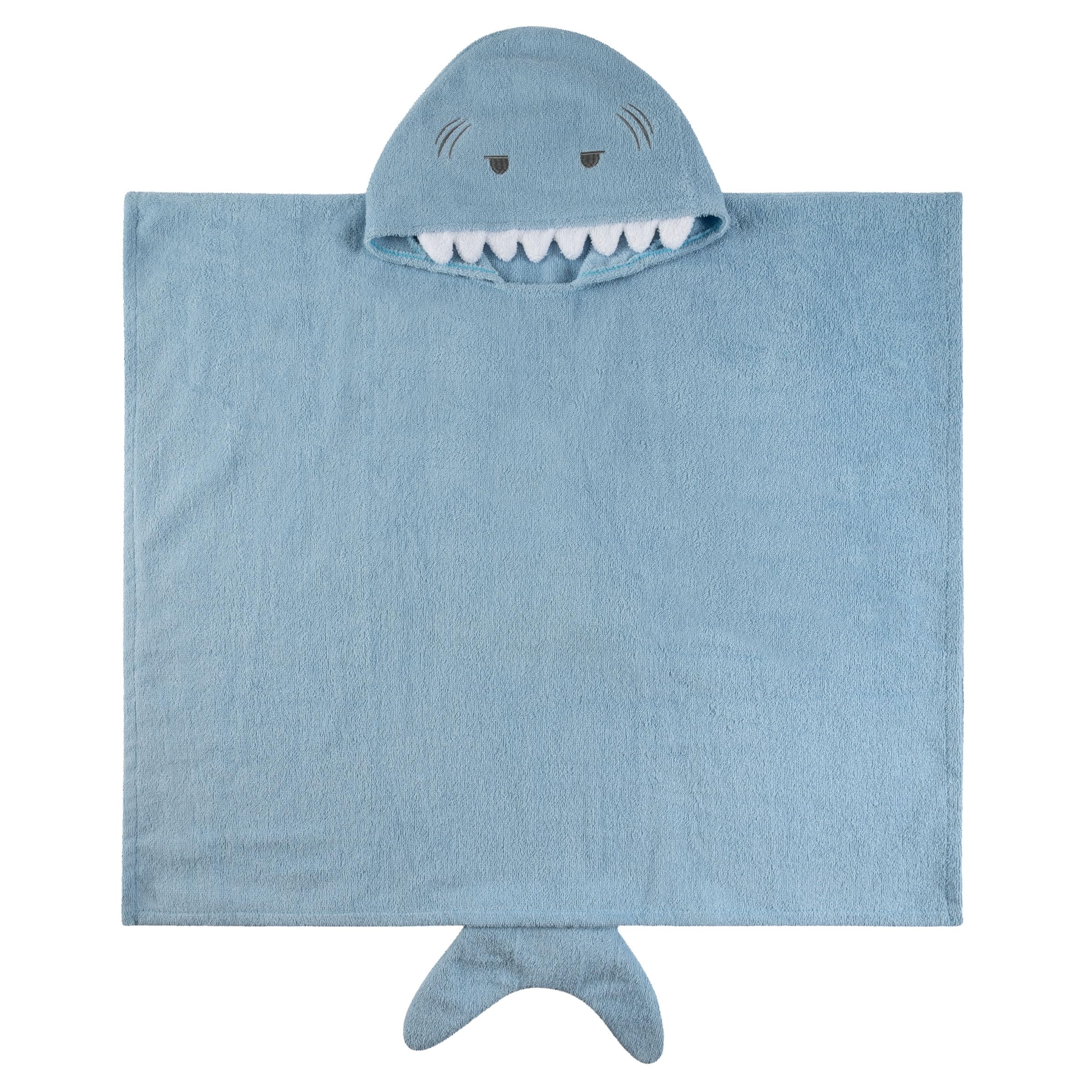 Stephen Joseph 100% Cotton Hooded Towel for Toddlers 2-6 Years - Soft Absorbent Beach & Bath Poncho for Boys & Girls - Shark Design 36