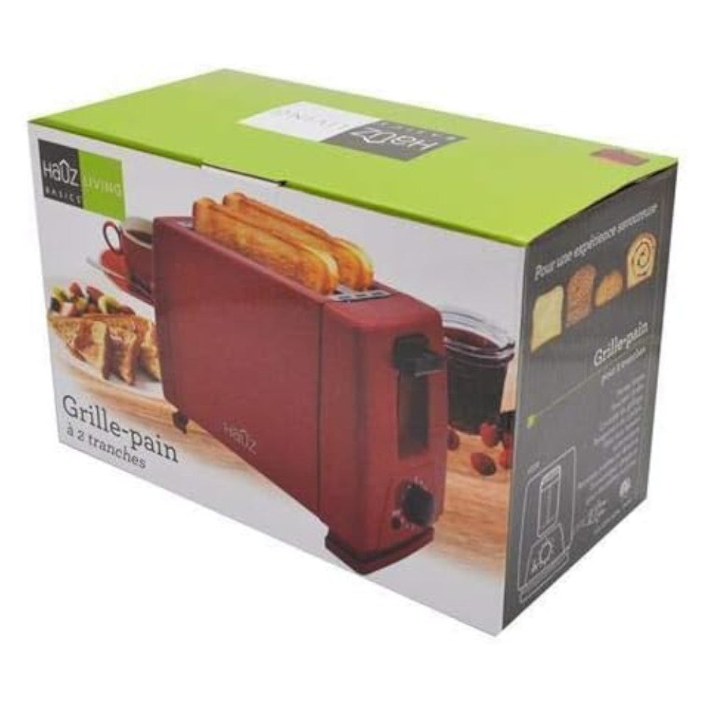 HAUZ AT2SR 2 Slice Toaster - Stainless Steel Red - Perfect for Breakfast, Kitchen, Dorm & Office Use