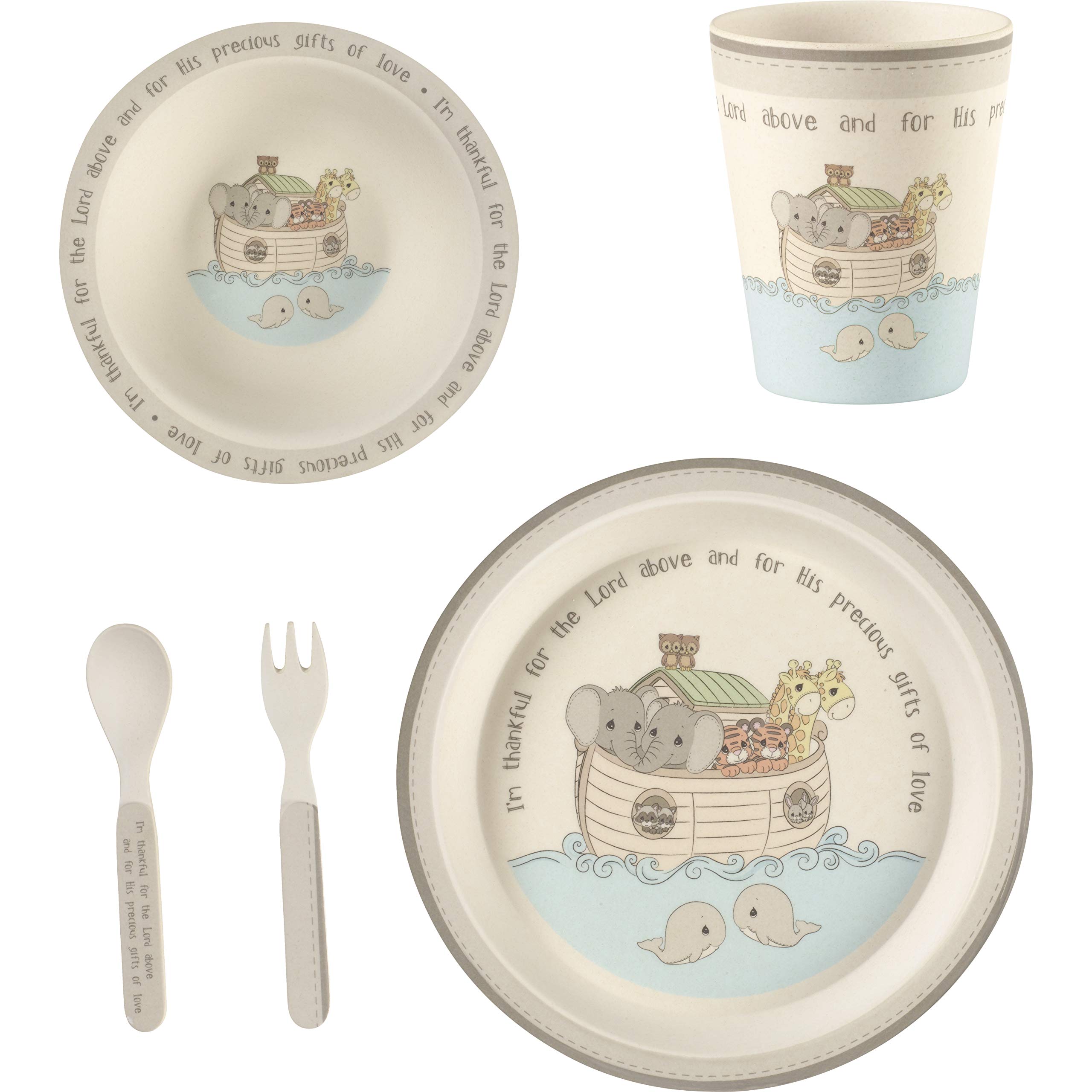 Precious Moments Noah's Ark Bamboo Toddler Feeding Set - 5-Piece Eco-Friendly Dinnerware for Kids | Perfect for Baby-Led Weaning, Travel & Family Mealtime