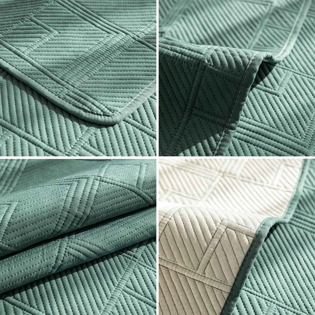 VCTOPS Non-Slip Quilted Cotton Sofa Cover - Embroidery Couch Protector for Sectional, L-Shaped, Recliner & Pet-Friendly Furniture (Green, 43