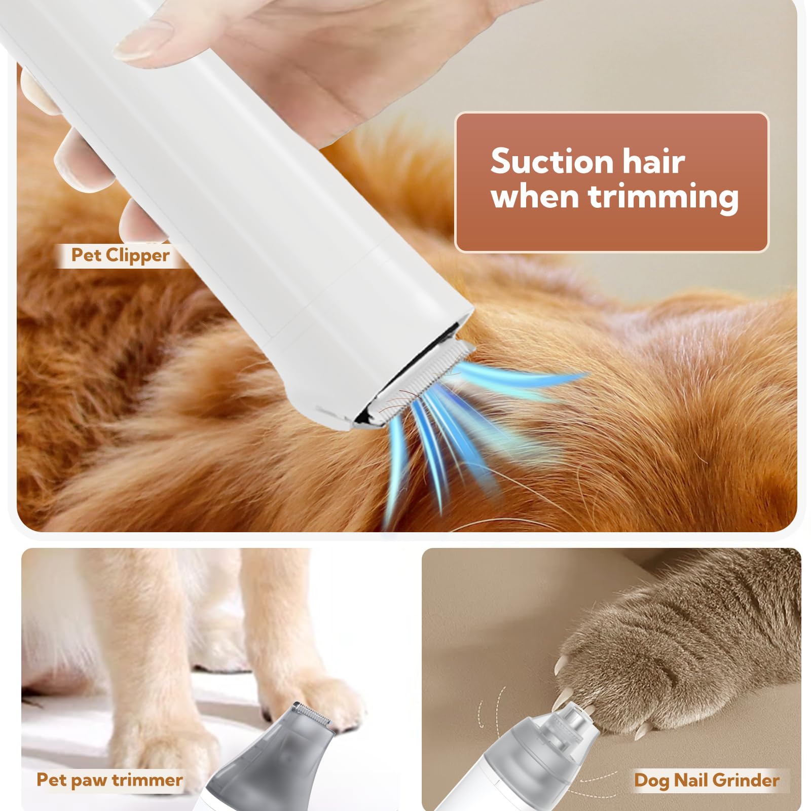 Bunfly Professional Dog Grooming Kit with 3.5L Vacuum - 13000kpa Strong Suction, 99% Pet Hair Removal, 17 Grooming Tools for Shedding Dogs - White | Perfect for Home Pet Grooming & Cleaning Sessions