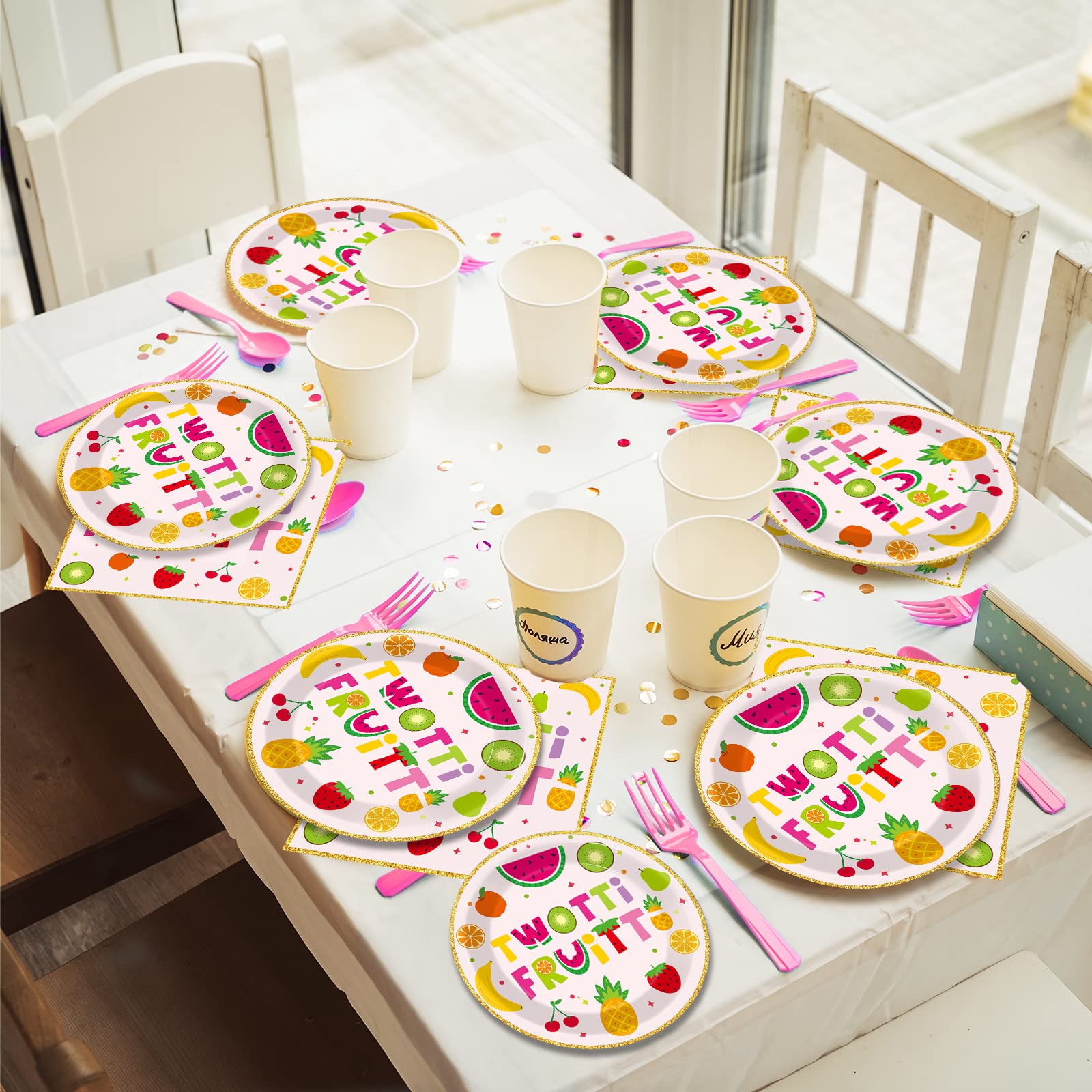 96Pcs Twotti Frutti Party Supplies - Summer Fruit Themed 2nd Birthday Paper Plates & Napkins Set - Watermelon, Lemon, Pineapple, Strawberry Decorations - Dinnerware for 24 Guests - Perfect for Kids Birthday Parties, Baby Showers & Summer Celebrations