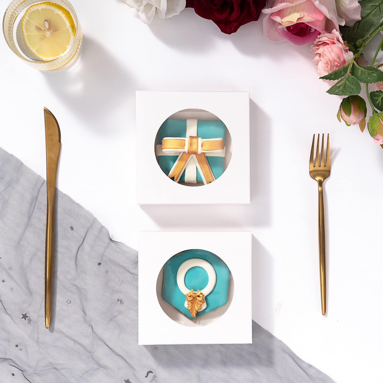 50 Pack 4.375x4.375x1.2 Inch Bakery Cookie Boxes - Single White Pastry Gift Boxes for Wedding Favors, Birthday Parties & Baby Showers - Perfect for Cookies, Cupcakes & Dessert Packaging