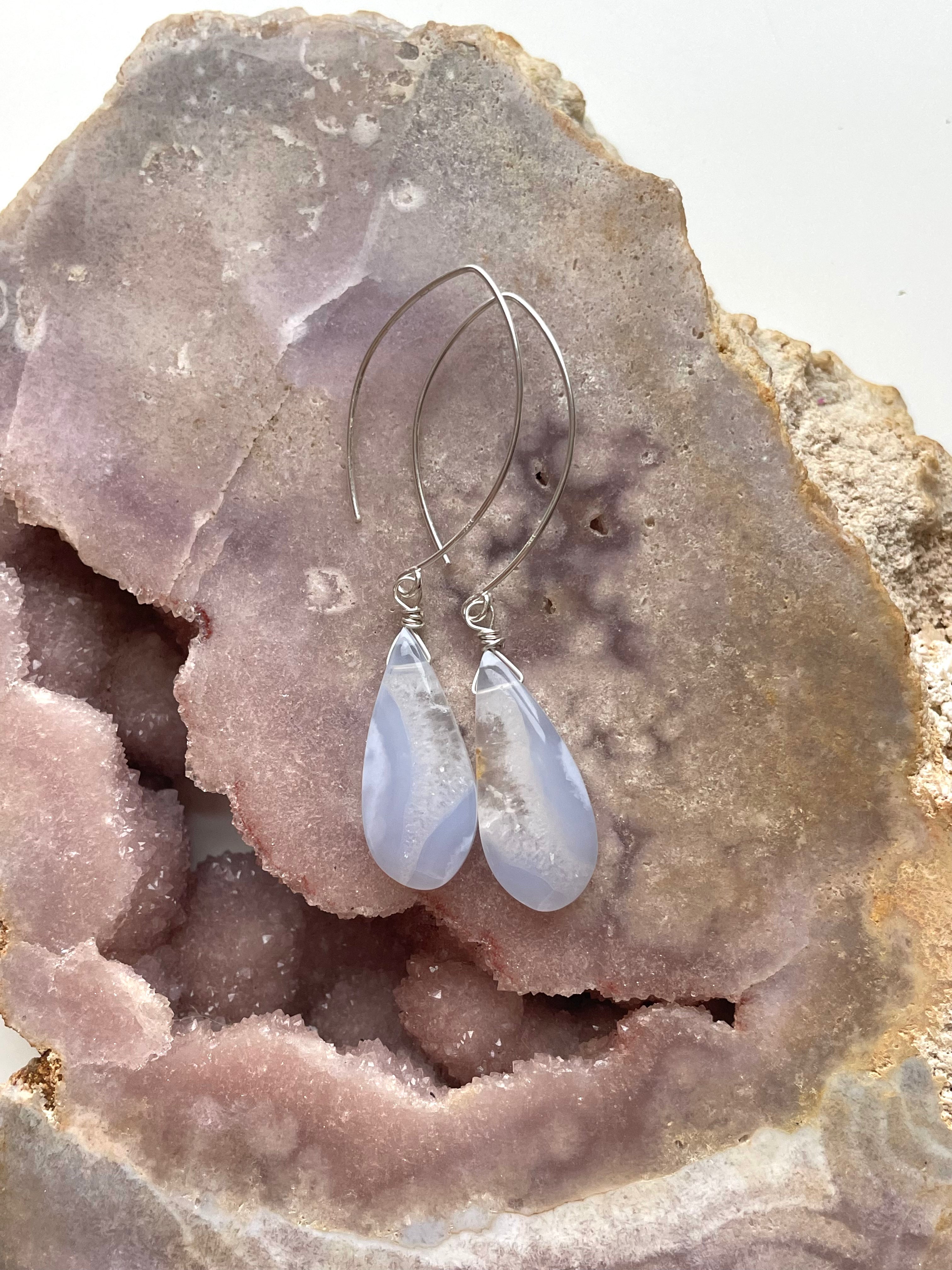 Blue Lace Agate Earrings Sterling Silver 925 - Handmade Dangle Earrings for Women, Perfect for Weddings, Parties & Everyday Wear