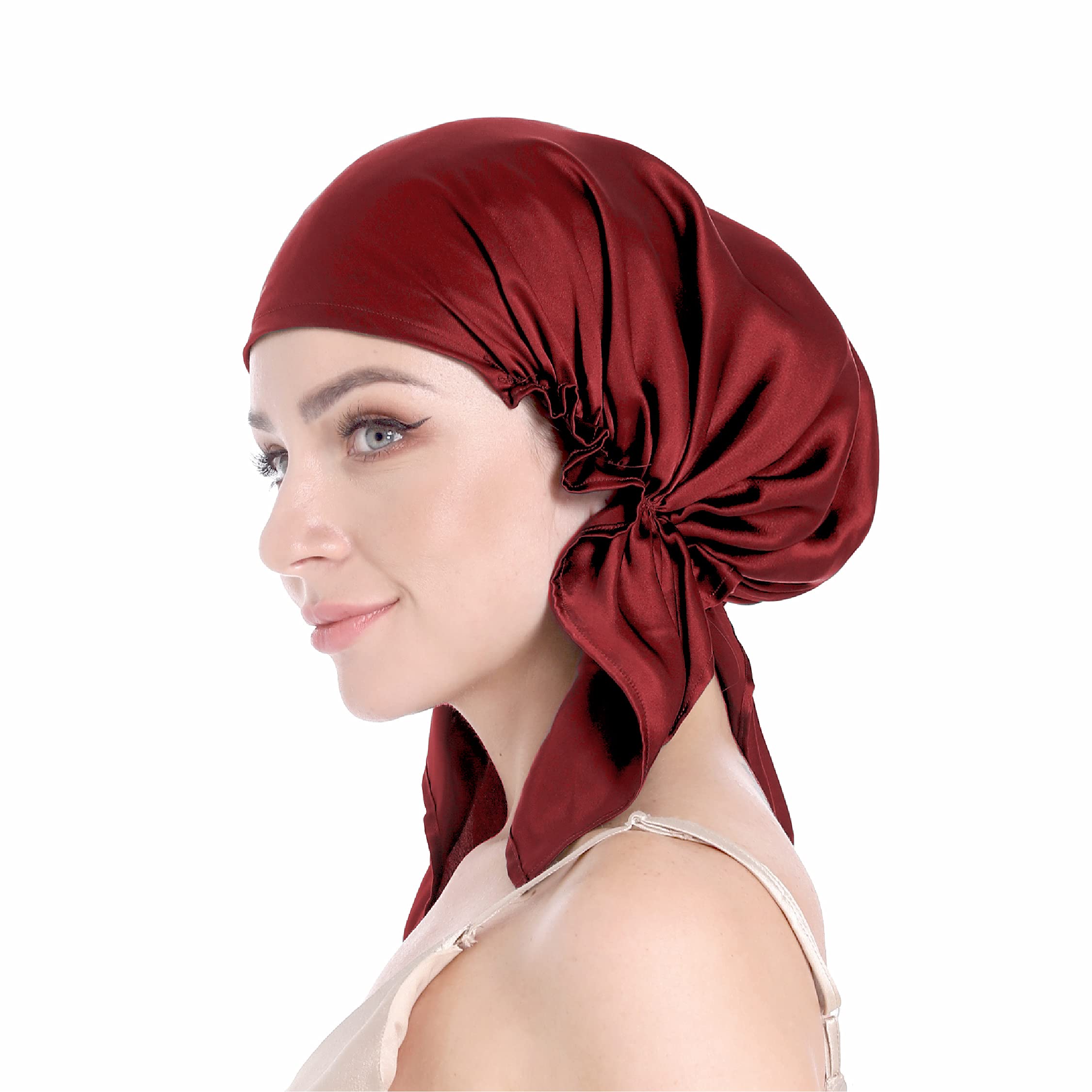 100% Pure Mulberry Silk Bonnet for Sleeping - Adjustable Tie Band, Large Size for Curly & Natural Hair - Breathable Hair Wrap for Nighttime Hair Care - Perfect for Women with Afro, Braids & Protective Styles
