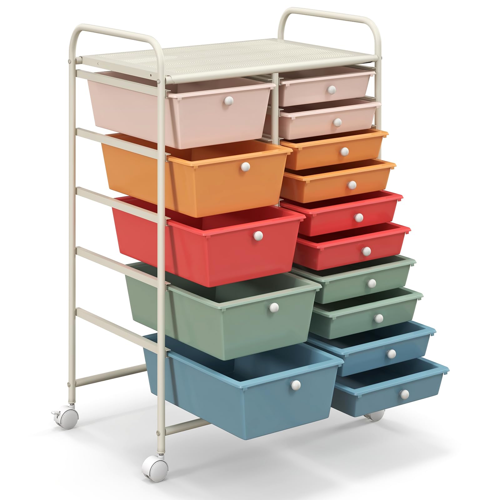 HAPPYGRILL 15-Drawer Rolling Storage Cart with Wheels - Mobile Organizer for Office, School, Craft Room & Home - Perfect for Office Supplies, Art Materials, Tools & Paper Organization