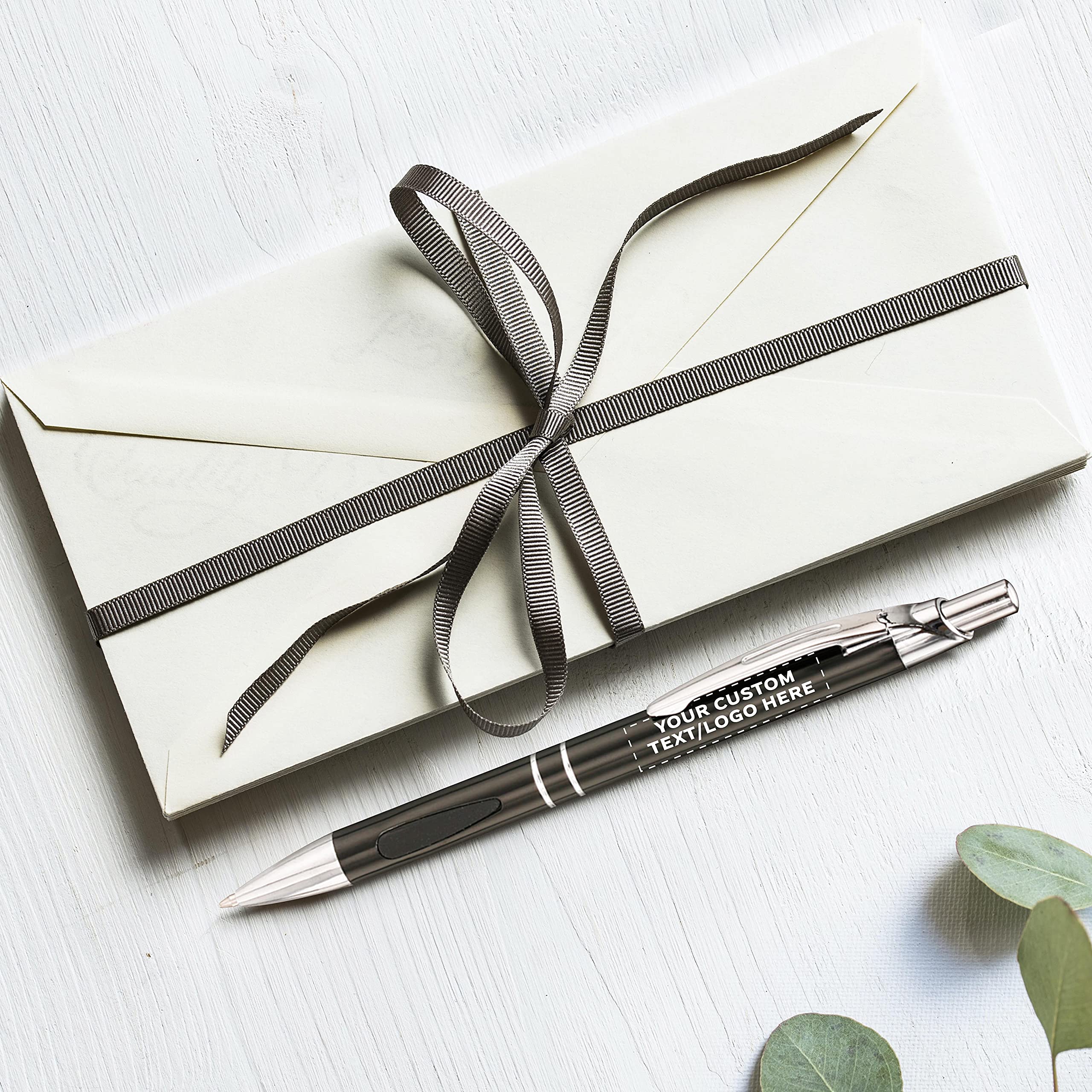 100 Pack Black Ink Metal Pens with Custom Text & Logo - Retractable Ballpoint Pens with Silver Accents - Premium Office & Business Writing Pens for Corporate Gifts, Promotions & Everyday Use