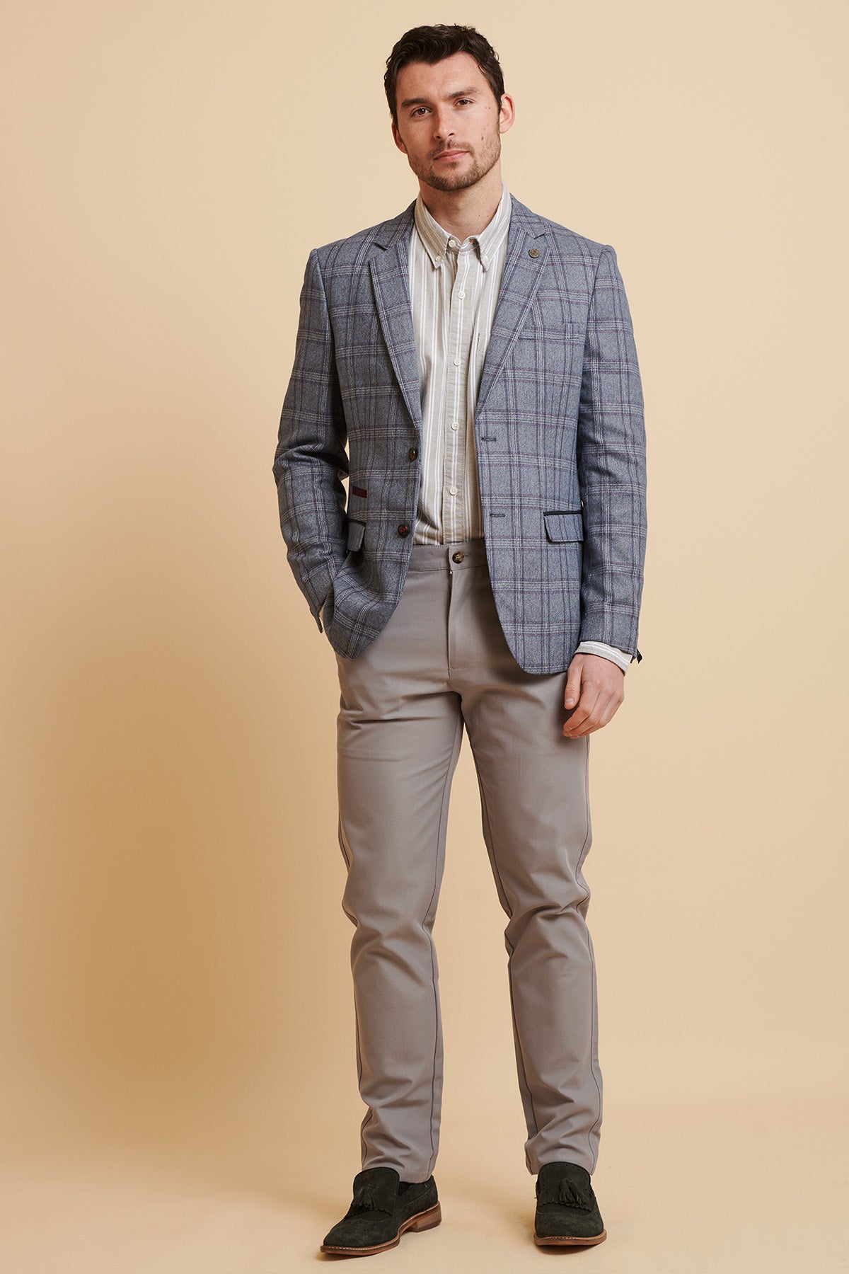 ABBOTT Blue Tweed Check Blazer for Men - Classic Slim Fit Business Jacket for Office, Wedding & Formal Events