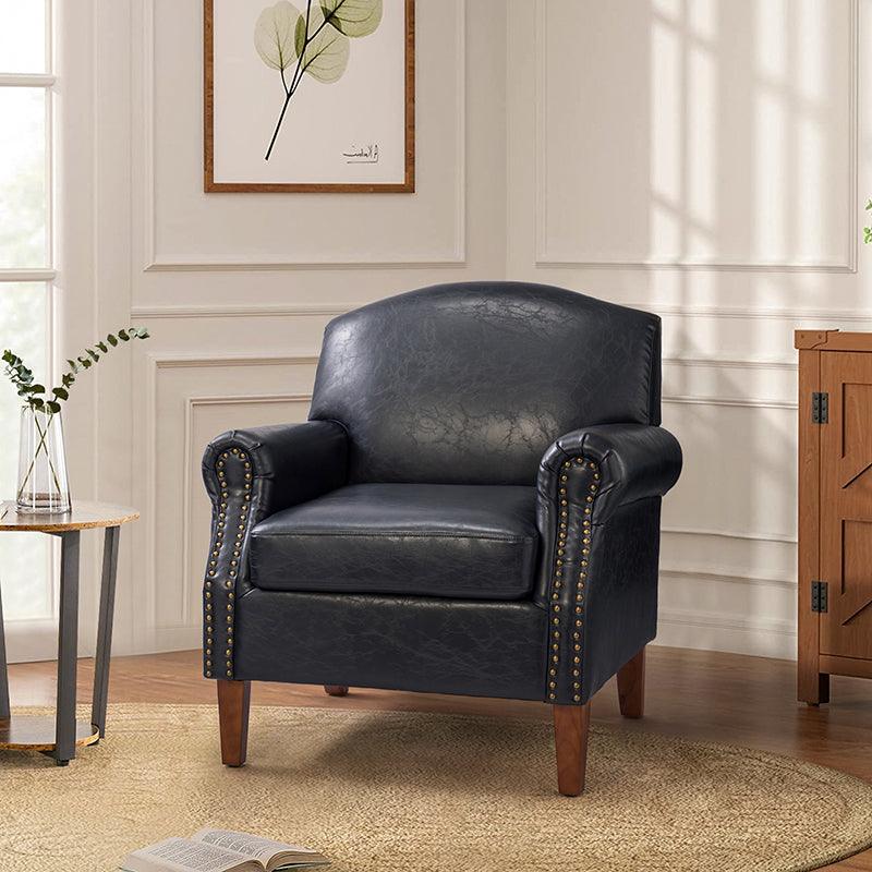Gianfranco Vegan Leather Armchair with Sturdy Wooden Legs - Modern Vegan Leather Lounge Chair for Living Room, Office & Reading Nook - Eco-Friendly Faux Leather Accent Chair