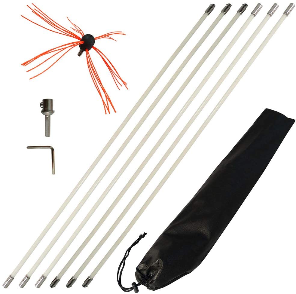 33 FT Chimney Sweep Brush Kit with 10 Nylon Rods - Rotary Drill Powered Chimney Cleaning Tool with Locking System S3087 for Fireplace, Wood Stove & Pellet Stove Maintenance