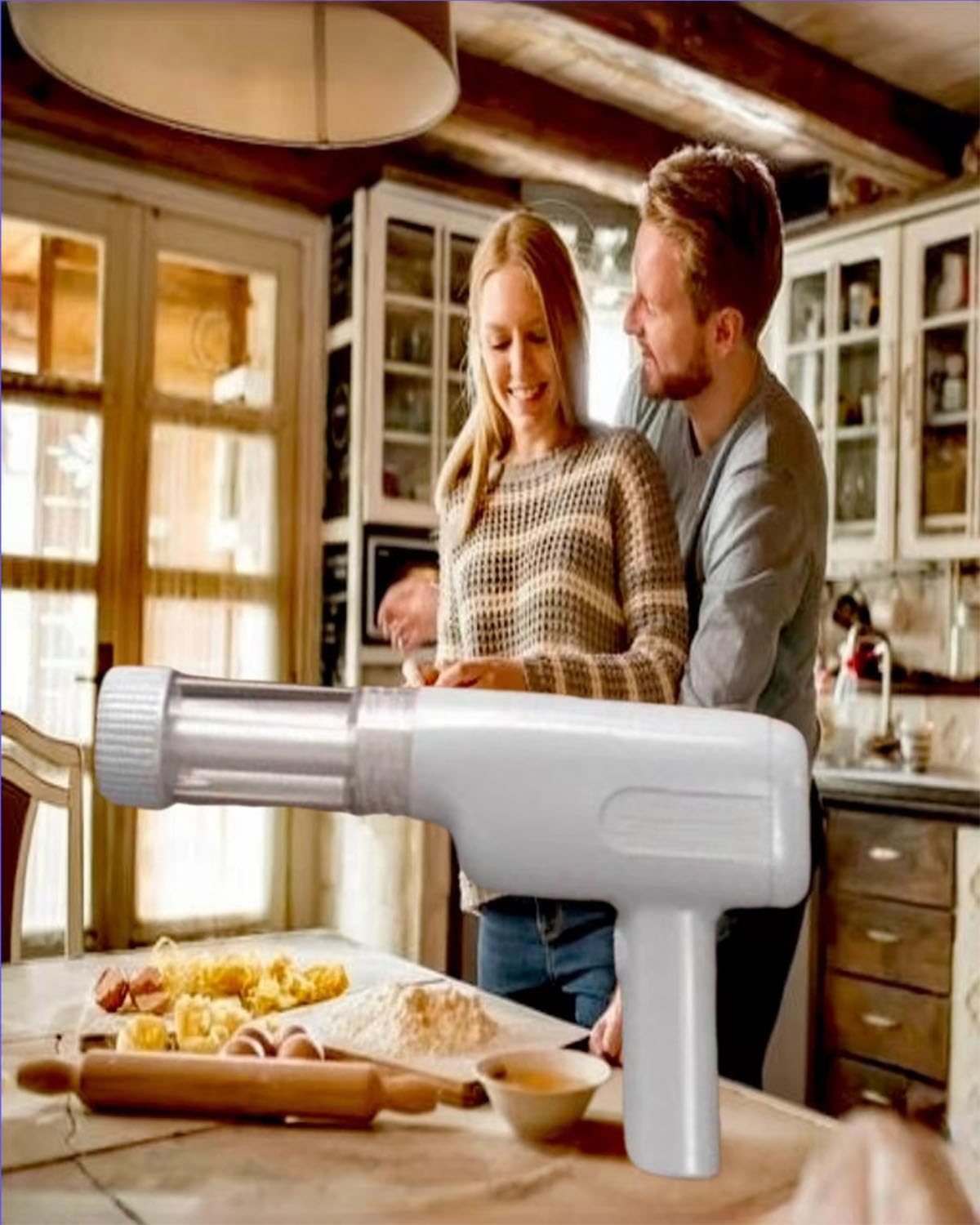 6-in-1 Electric Pasta Maker Machine - Cordless Handheld Noodle Press with Molds for Home Kitchen