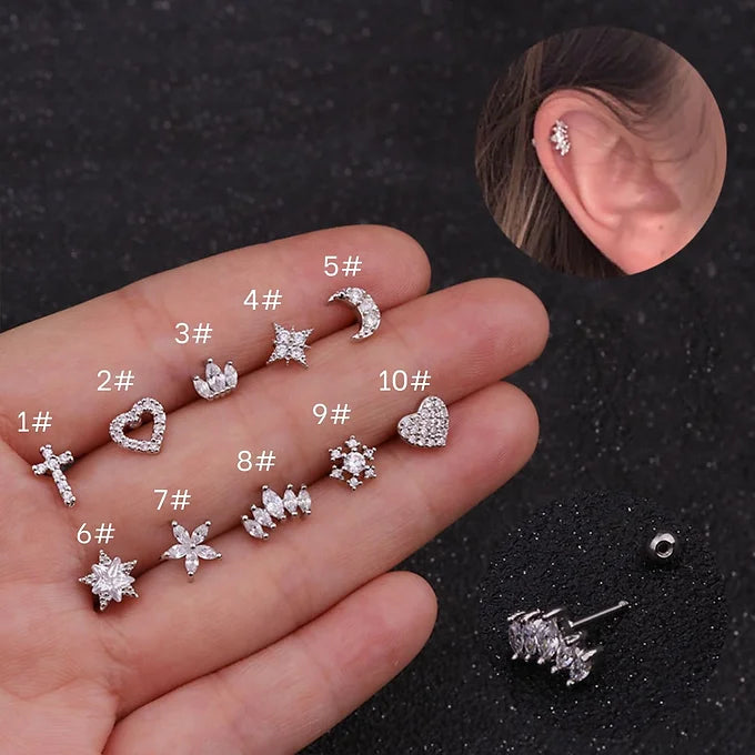 20G Silver Hypoallergenic Snowflake Cartilage Ear Stud | HSPJ1904 | Perfect for Helix, Tragus & Cartilage Piercings, Everyday Wear & Special Occasions