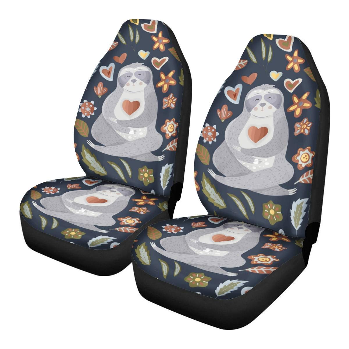 Sloth Print Car Seat Covers - Universal 2-Piece Set for Sedan, Truck & SUV - Durable & Fade-Resistant for Daily Commute