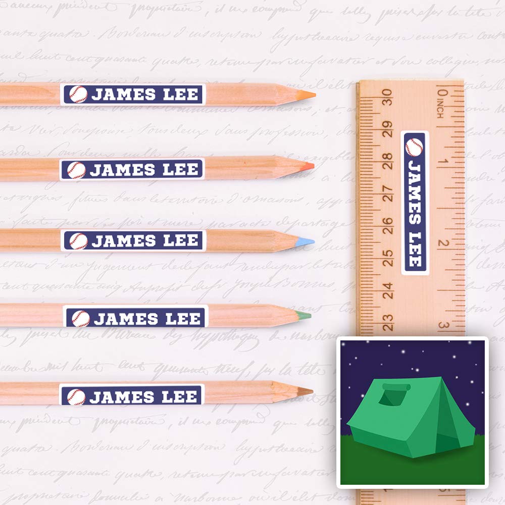 Waterproof Personalized Name Stickers - 80 Skinny Peel & Stick Labels for Camping Gear, Kids Items & Organization (Durable, Customizable) - Perfect for Backpacks, Lunchboxes & Outdoor Equipment