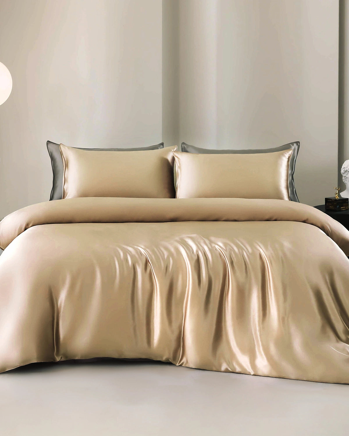 25 Momme 4-Piece Silk Duvet Cover Set with Flat Sheet - Queen Size Luxury Bedding for Soft & Breathable Sleep - Perfect for Master Bedroom, Guest Room & Hotel Use