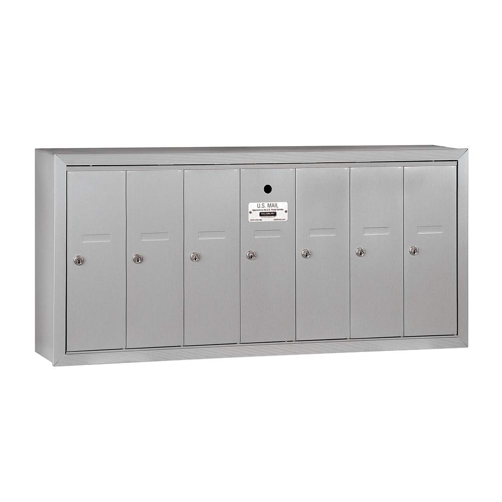 Salsbury Industries 3507ASU 7-Door Aluminum Vertical Mailbox - USPS Approved Surface Mounted Mailbox for Apartment Buildings & Multi-Unit Housing