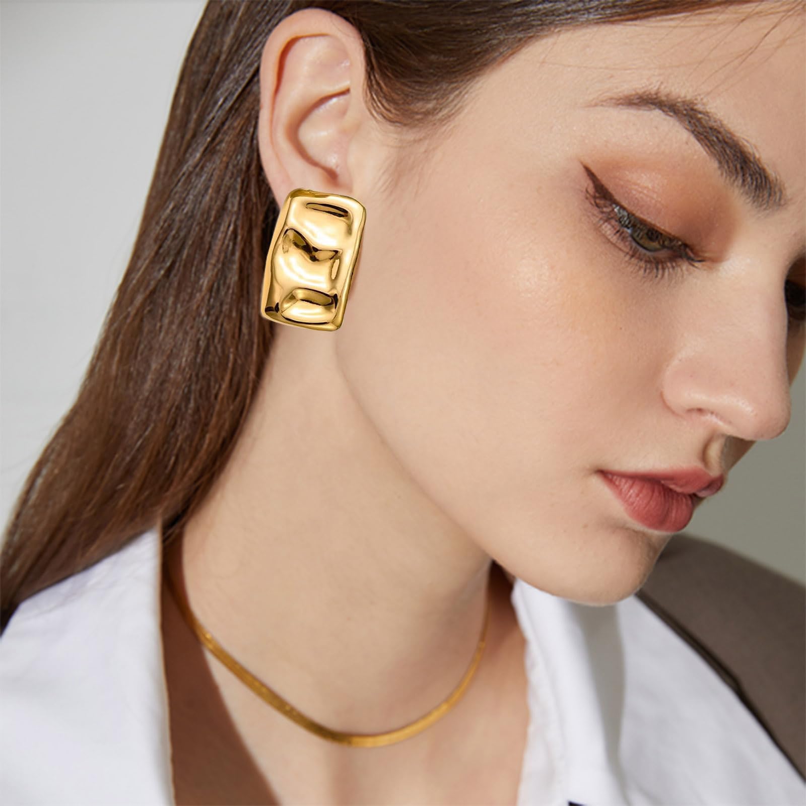 Chunky Gold Rectangle Stud Earrings for Women - Dainty Thick Geometric Earrings Set - Minimalist Jewelry Gift for Her - Perfect for Everyday Wear, Office & Special Occasions