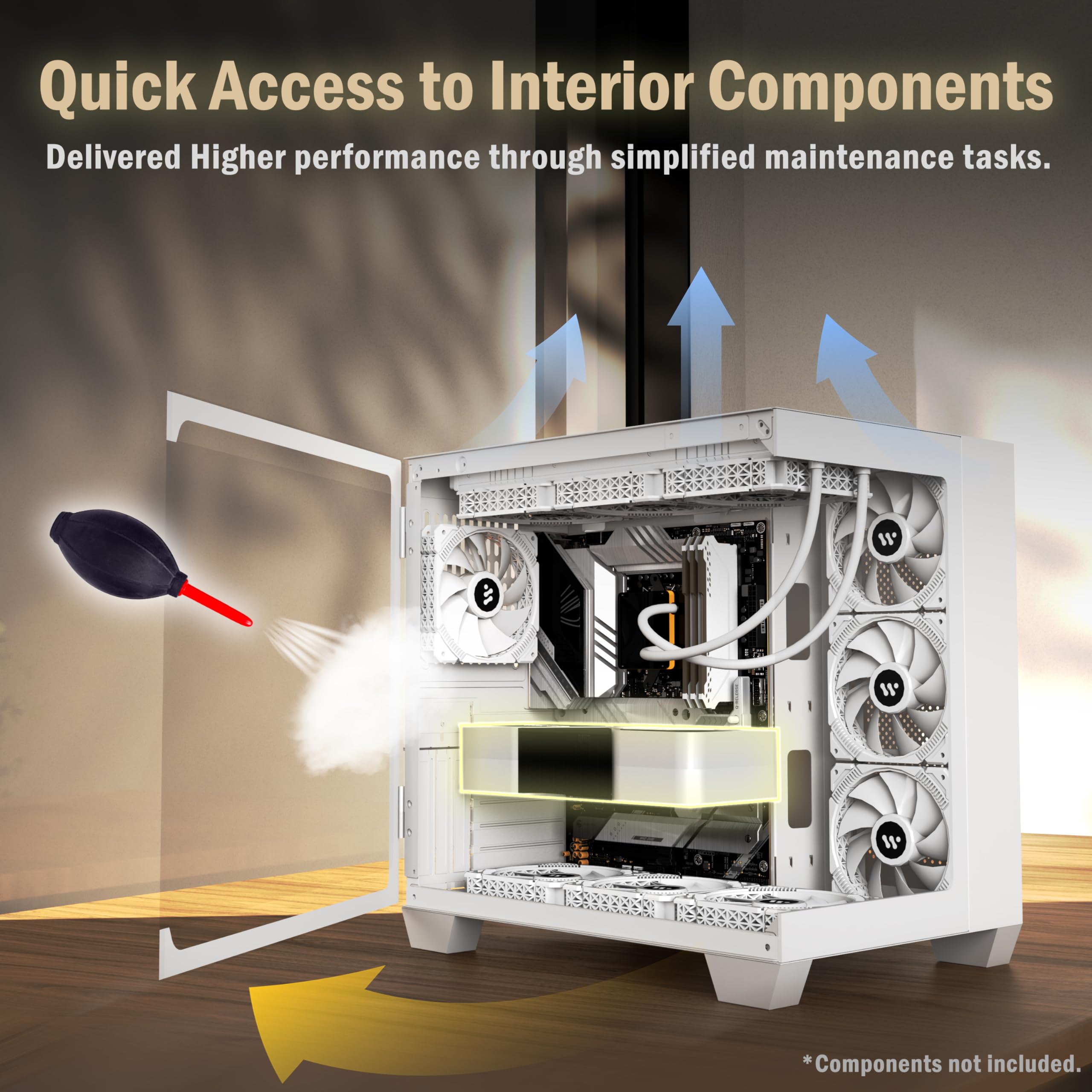 KEDIERS ATX PC Case - 6 Pre-Installed PWM ARGB Fans, Supports 360mm Radiator, 270° Full View Tempered Glass Mid Tower Gaming Computer Case in Pure White (Model C690) - Perfect for High-Performance Gaming Rigs and Custom Water Cooling Builds