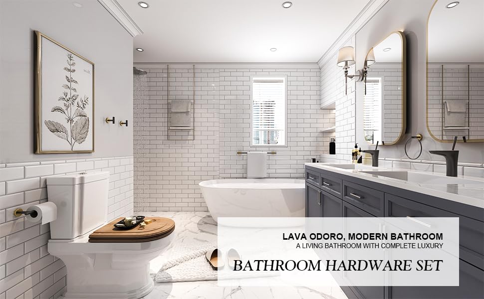 Lava Odoro 6-Piece Bathroom Hardware Set - Stainless Steel Towel Bar & Rack for Modern Bathrooms