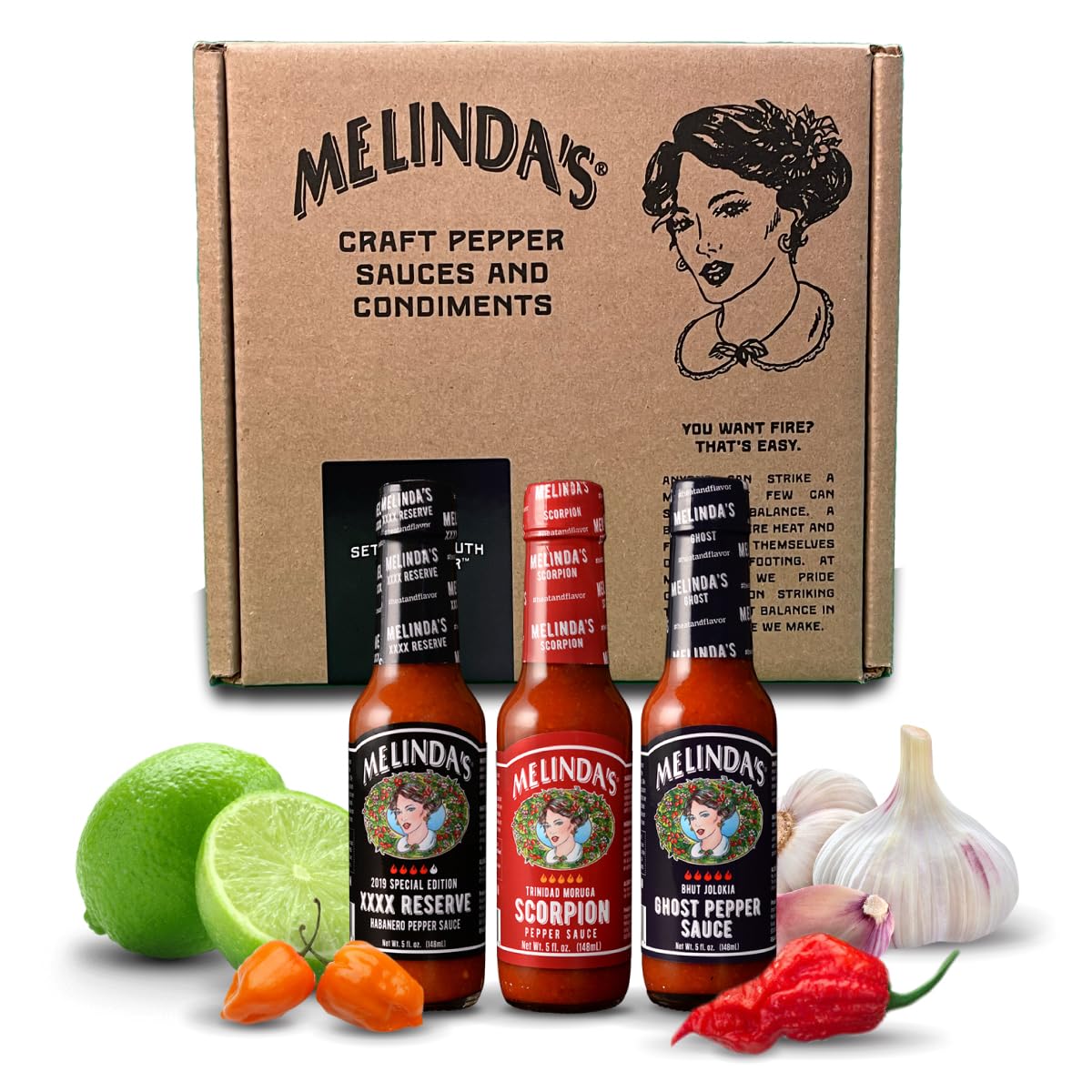 Melinda’s Extreme Fiery Variety Pack - 3 Bottles of Extra Spicy Craft Hot Sauce Gift Set with Ghost Pepper, Scorpion Pepper & Habanero XXXXtra Reserve - 5oz Each - Perfect for Spicy Food Lovers, BBQ Parties, and Hot Sauce Enthusiasts