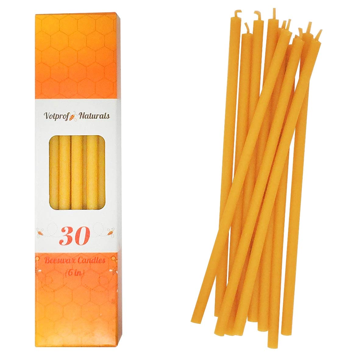 30 Natural 100% Pure Beeswax Taper Candles - 8 Inch Unscented Honey Aroma, Dripless & Smokeless Non-Toxic Candles for Romantic Dinners, Church, Weddings & Home Decor