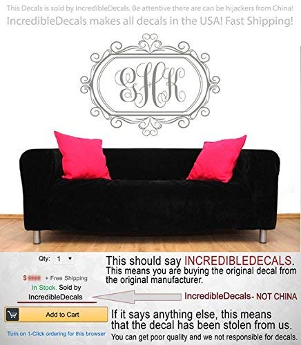 Custom Monogram Wall Decal - Personalized Vinyl Lettering for Family Home Decor - Bedroom, Nursery & Living Room Art Stickers - Perfect for Housewarming Gifts & Room Makeovers (ZX15)