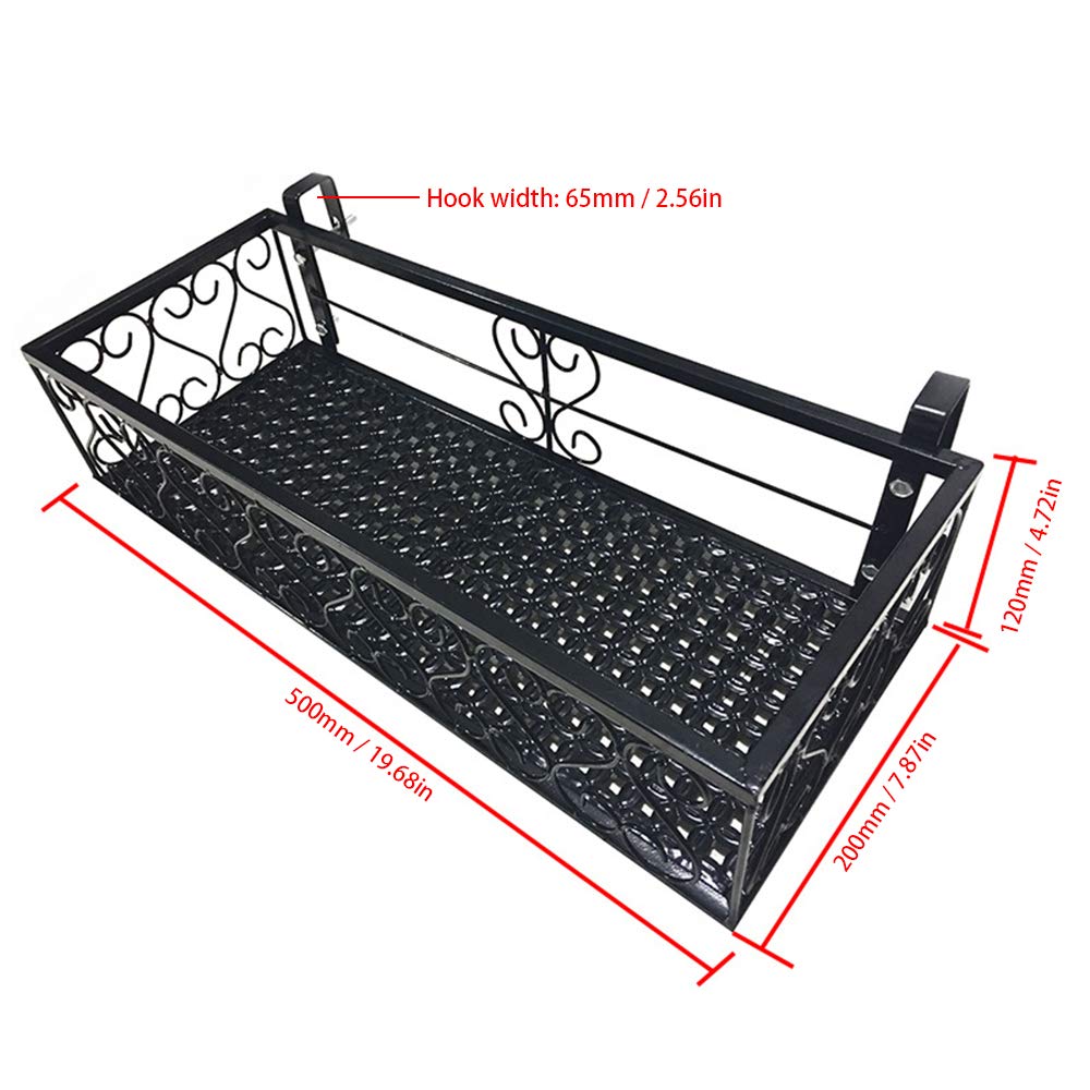 Matybobe Iron Hanging Flower Railing Shelf Basket with Hooks - Balcony Planter Pots Stand Holder for Outdoor Plants - Perfect for Small Space Gardening, Patio Decor & Vertical Garden Organization (1-Tier)
