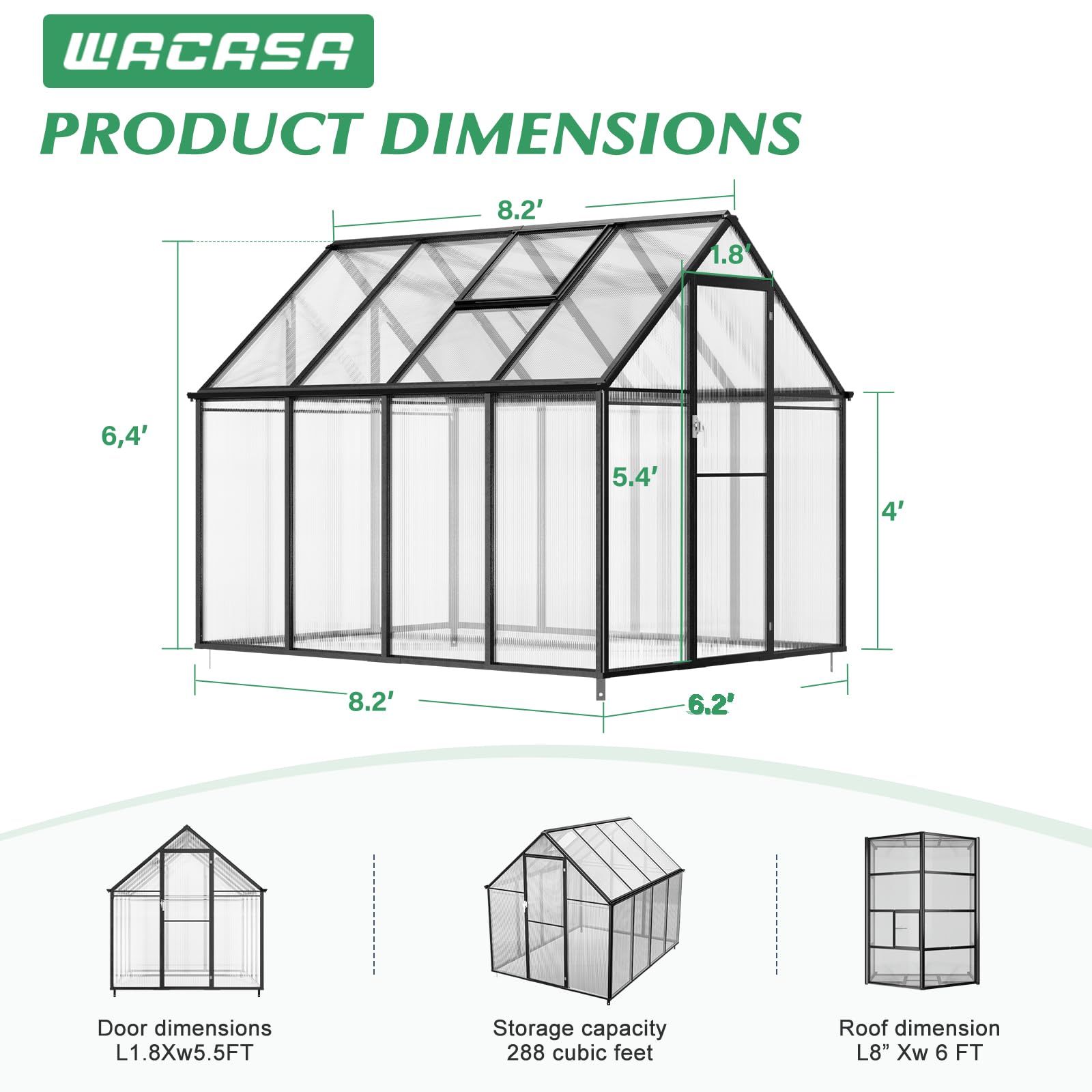 8x6 FT Heavy Duty Polycarbonate Greenhouse Kit - Walk-in Aluminum Frame with Quick Setup, Rain Gutter & Ventilation Window - Outdoor Garden Greenhouse for Backyard, Plants, Vegetables & Flowers - Perfect for Year-Round Gardening, Seed Starting & Plant Protection