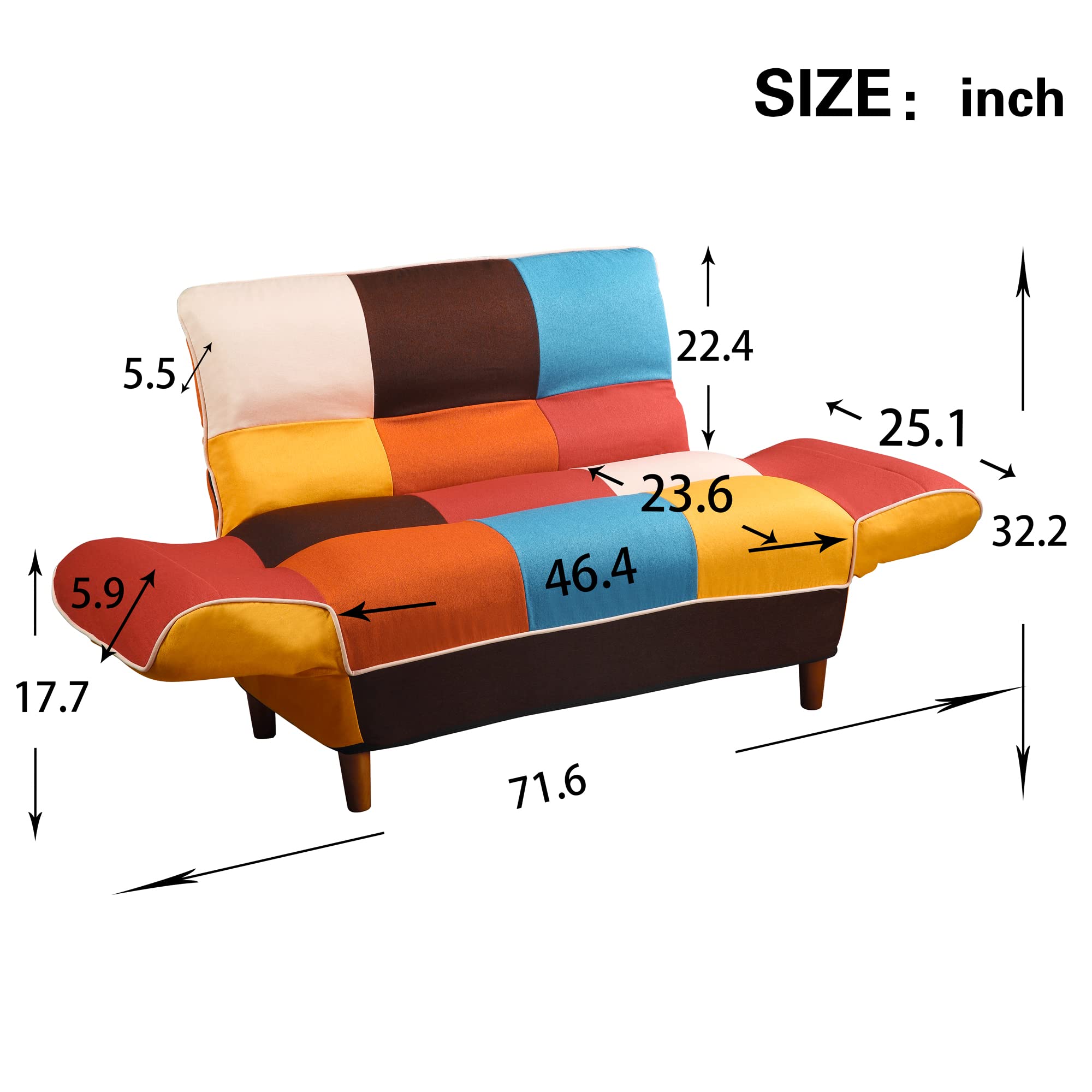 Modern Convertible Futon Sofa Bed with Adjustable Armrest & Wood Legs - Sleeper Couch for Living Room, Guest Room, or Small Spaces - Includes 2 Decorative Pillows - Perfect for Lounging, Napping & Hosting Overnight Guests