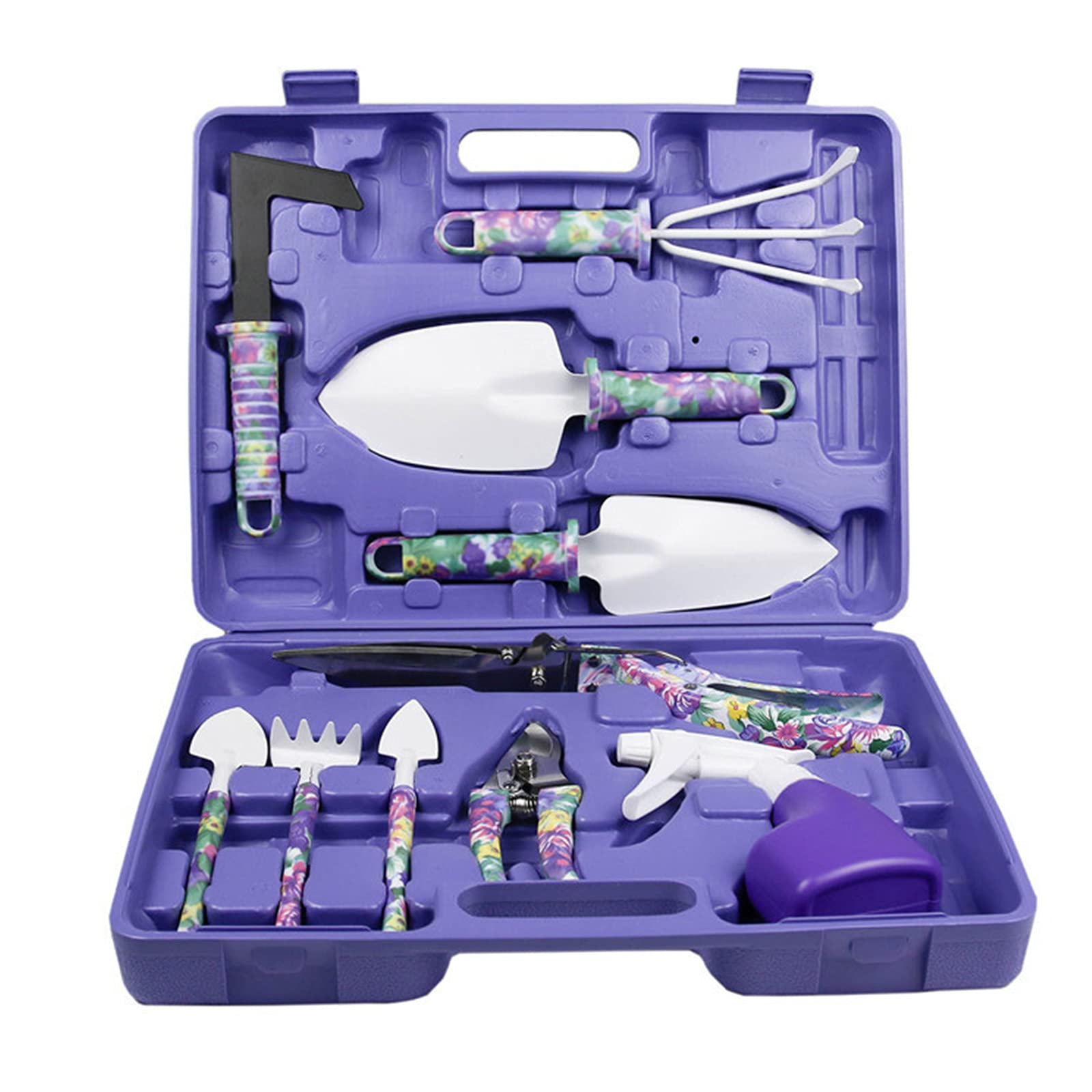 CHUANGRUN 10-Piece Purple Floral Gardening Tools Set - Lightweight Hand Tools with Carrying Case - Perfect Gift for Women Gardeners - Ideal for Planting, Weeding & Outdoor Gardening Activities