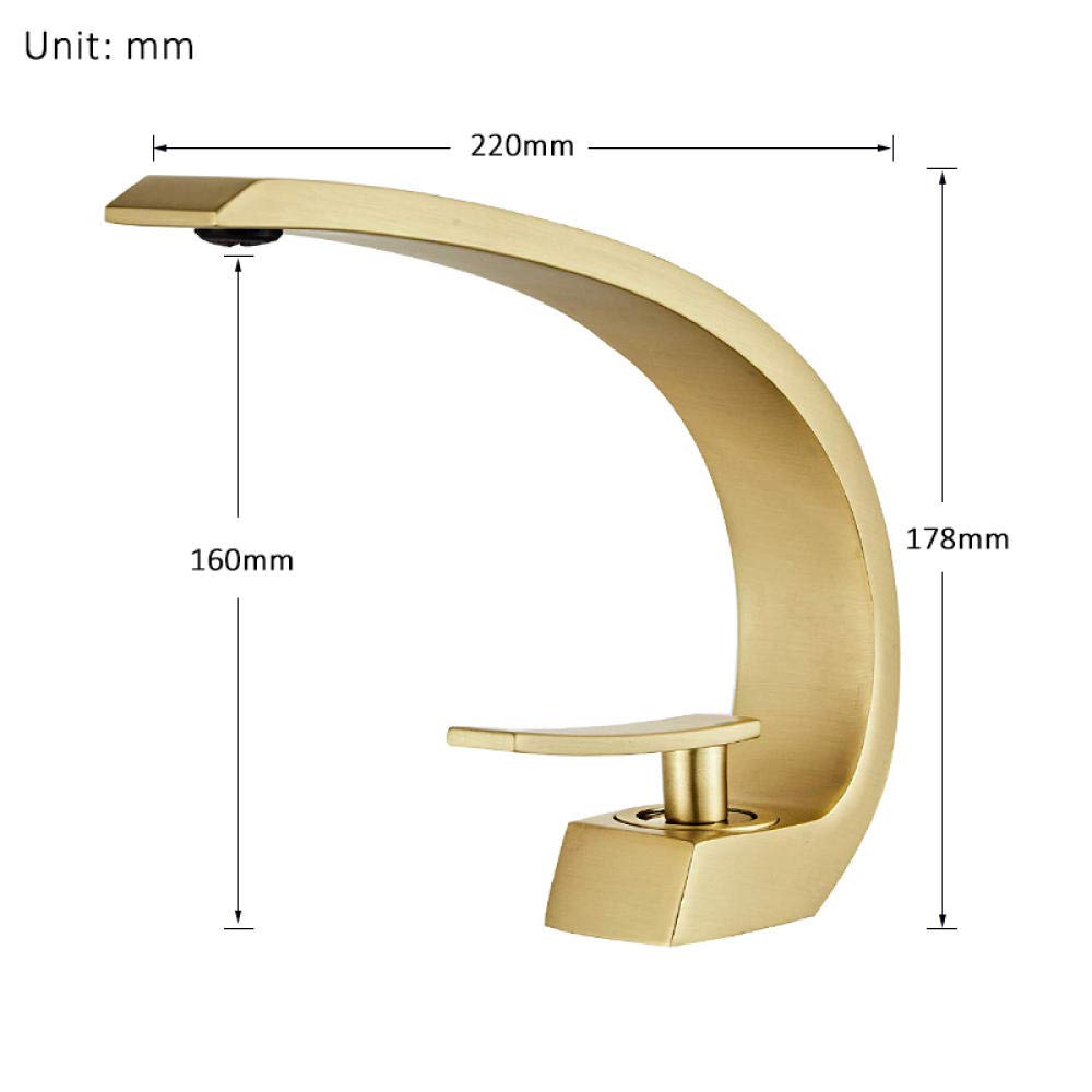 Brushed Gold Single Handle Waterfall Bathroom Sink Faucet - Modern Basin Mixer Tap with Elegant Design for Bathroom Vanity, Washbasin, and Powder Room (Perfect for Contemporary Home Decor)