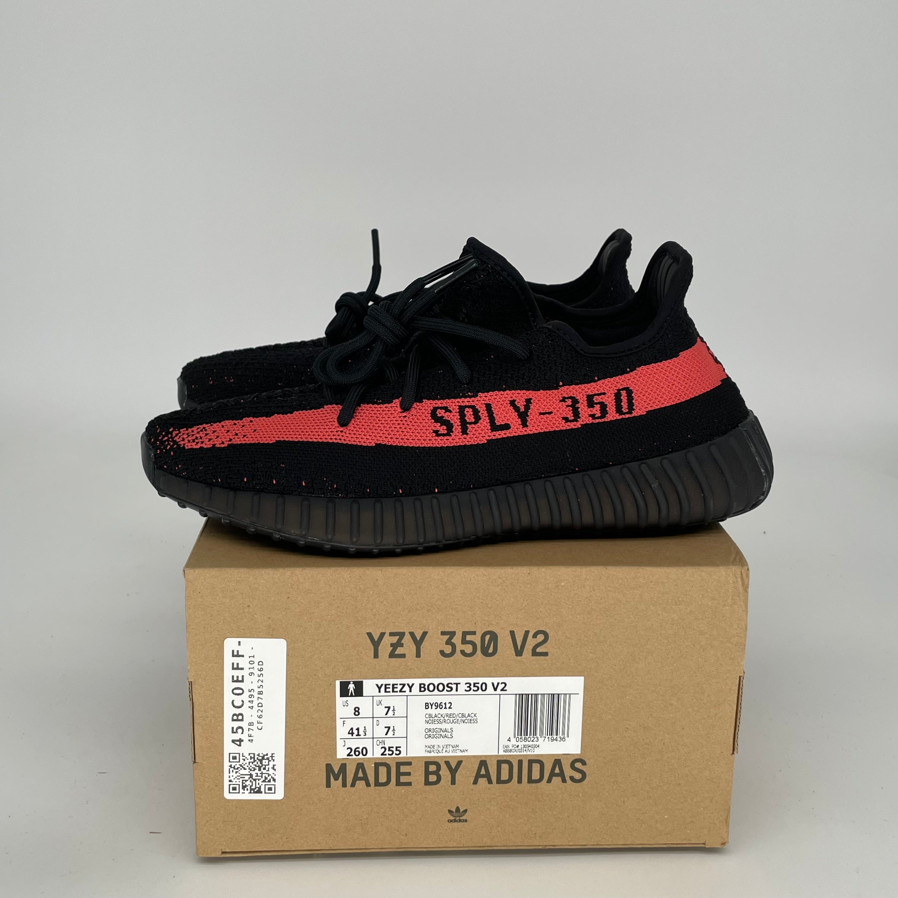 Adidas Yeezy Boost 350 V2 Core Black Red Men's Running Shoes Size 8 - BY9612 | Stylish Sneakers for Casual Wear, Gym & Street Fashion