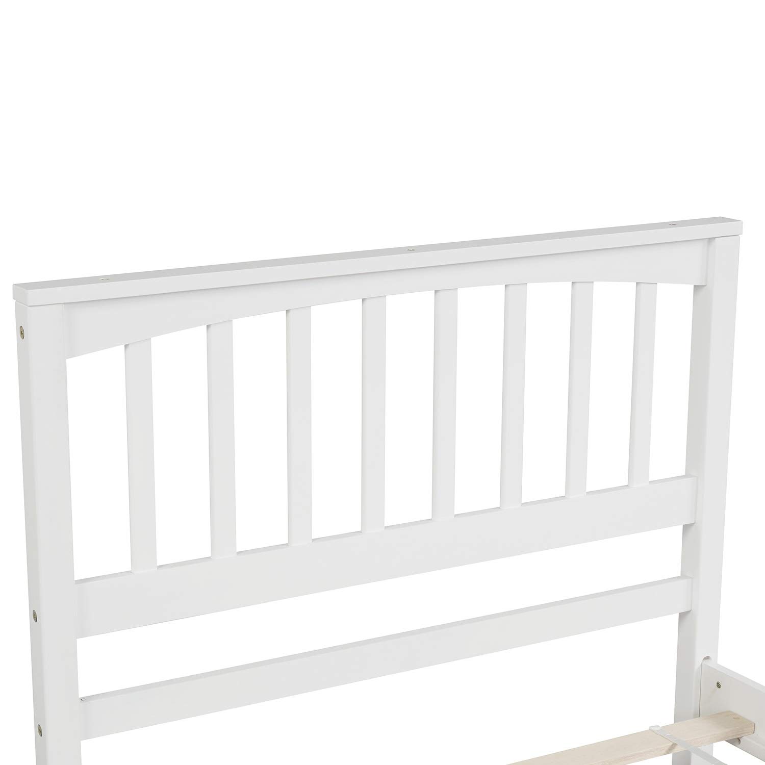 **P PURLOVE Twin Size Bed Frame - Solid Wood Platform Bed with Headboard & Slat Support, No Box Spring Needed, White - Perfect for Kids' Rooms, Guest Rooms & Small Spaces**