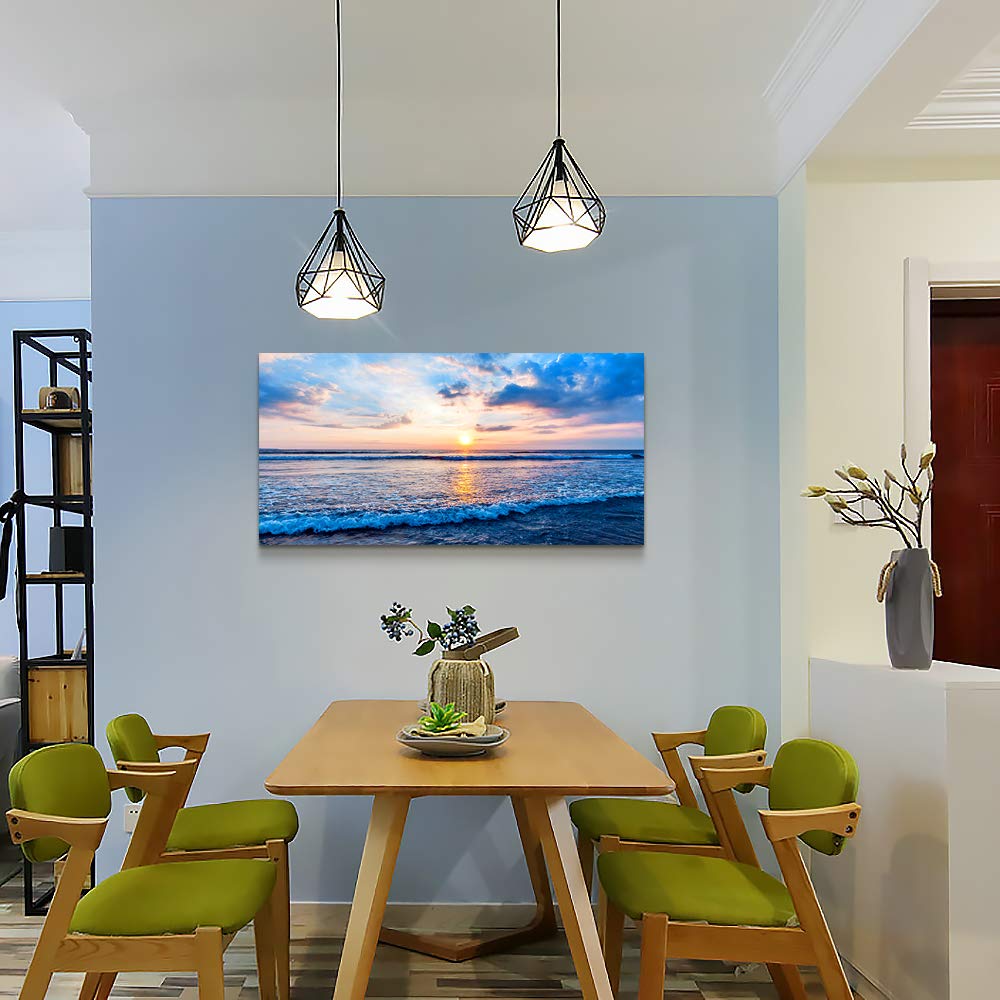 Blue Beach Ocean Waves Canvas Wall Art - Ready to Hang Landscape Painting for Living Room, Bedroom, Kitchen & Bathroom Decor - Inspirational Sea Wall Mural & Home Decorations (Perfect for Coastal, Nautical or Beach House Themes)