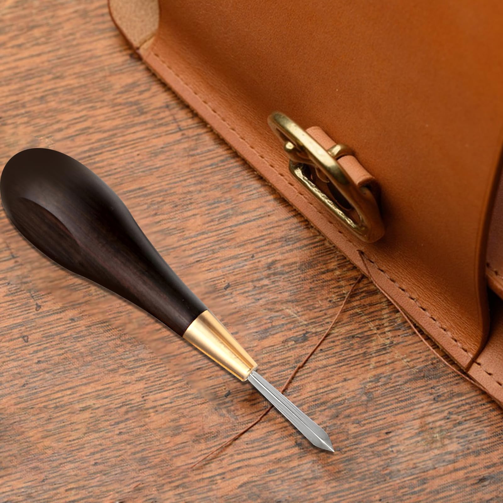 Diamond Shape Stitching Awl, Leather Craft Sewing Awl with Blackwood Handle - 3 Size Chisel Kit for DIY Leatherworking, Shoe Repair, Bag Making & Upholstery Projects
