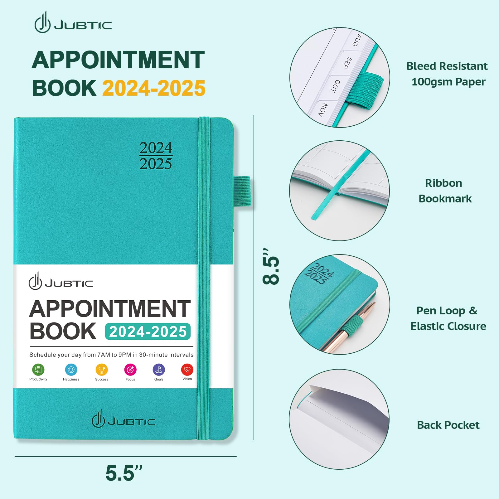 JUBTIC 2024-2025 Academic Planner - Daily Weekly Monthly Appointment Book from July 2024 to June 2025 with Hourly Schedule, Soft Cover A5 (5.8