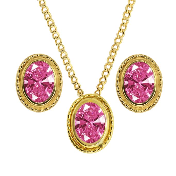 Gem Stone King Pink 18K Gold Plated Sterling Silver Pendant & Earrings Set with Cubic Zirconia - Elegant Jewelry for Women, Perfect for Weddings, Parties & Special Occasions