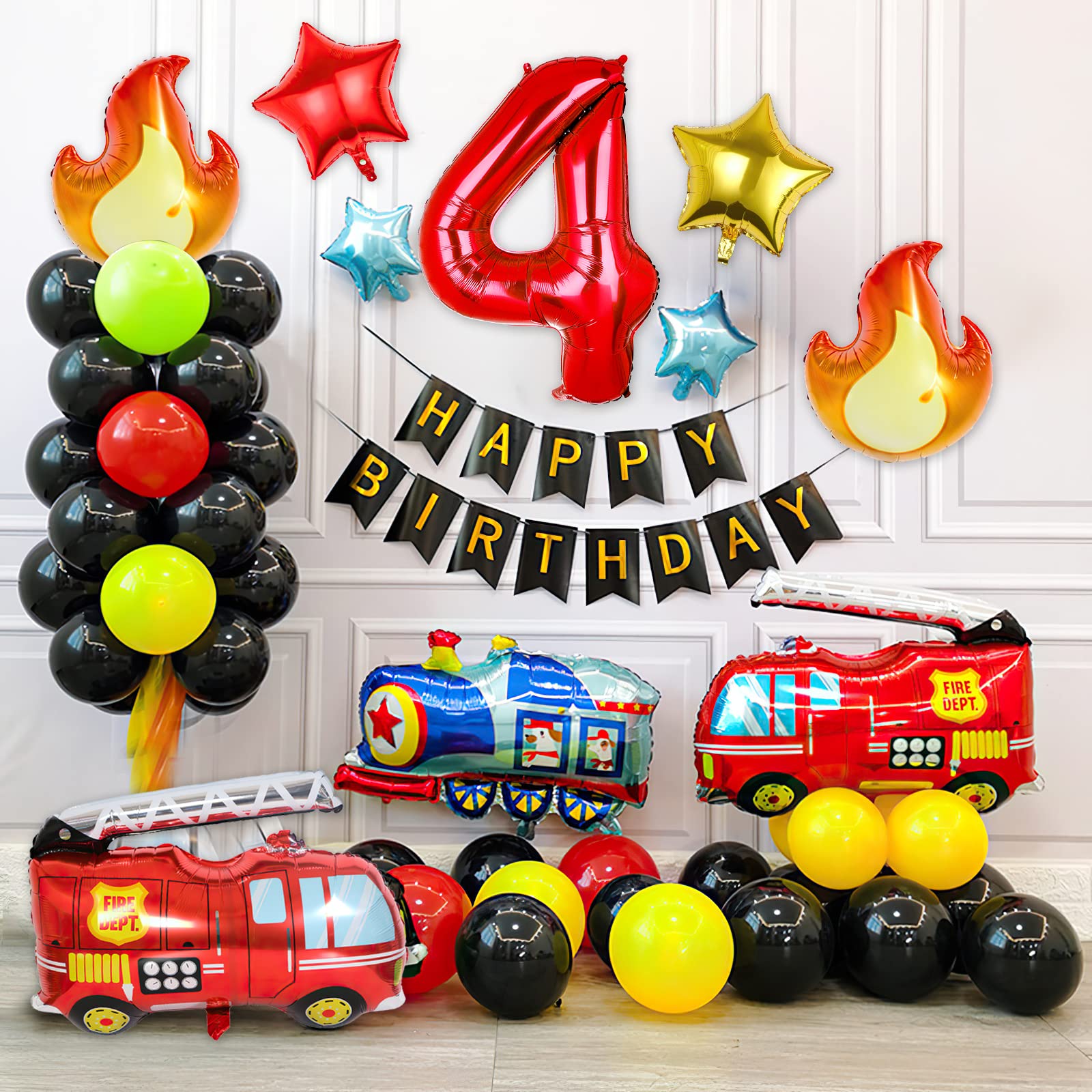 Fire Truck Birthday Party Decorations - 7pcs Fire Engine Balloon Set for Firefighter Themed 4th Birthday, Rescue Party Supplies | Perfect for Kids' Fireman Themed Parties & Fire Station Events