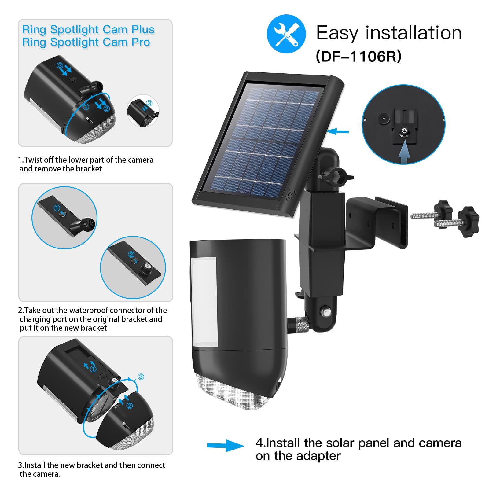 HOLACA 2-in-1 Weatherproof Gutter Mount for Ring Stick Up Cam Pro Solar Panel, Spotlight Cam Battery & Stick Up Cam Battery - Outdoor Security Camera Accessories (Black) - Perfect for Home Surveillance and Weather Protection