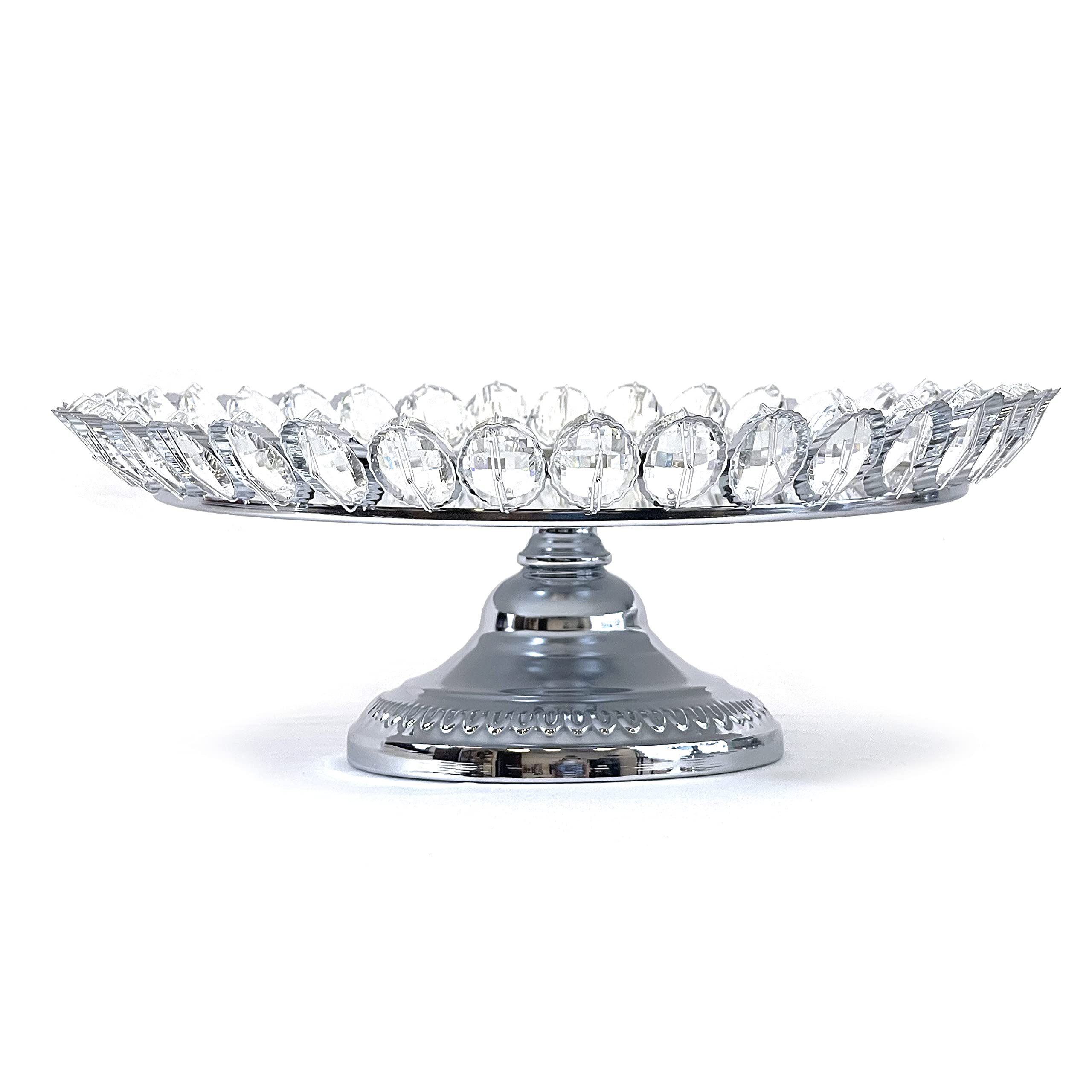 Allgala 3-Piece Silver Plated Crystal Dessert Stand Set with Mirror Plate - Elegant Cupcake & Cheese Display for Weddings, Parties & Afternoon Tea (HD89208, Lotus Design)