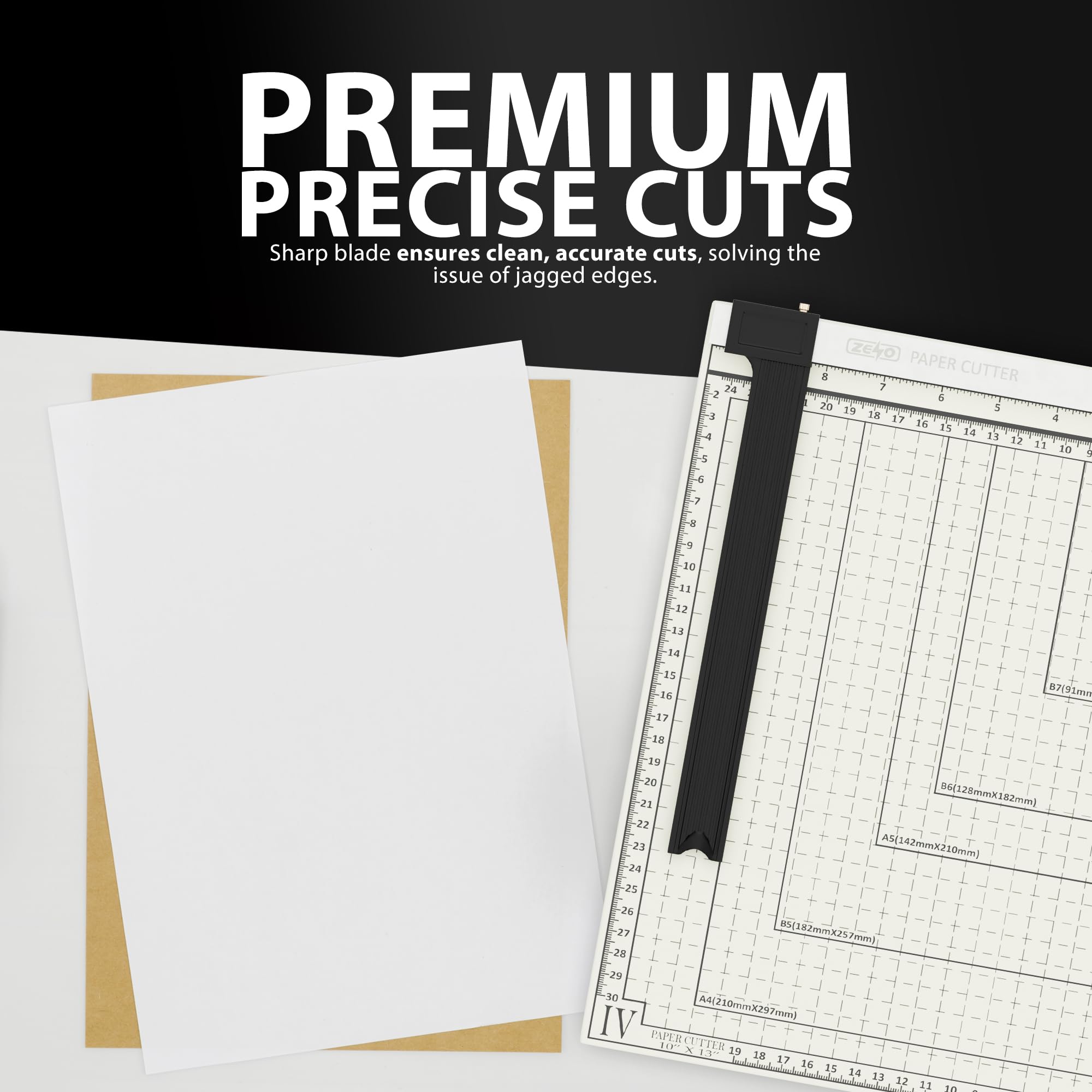 Premium ZENO A4 Paper Cutter - Titanium Blade Guillotine Trimmer with Safety Lock & Side Ruler | Perfect for Craft Paper, Coupons, Labels, Cardstock & Scrapbooking | Office, School & DIY Projects | White