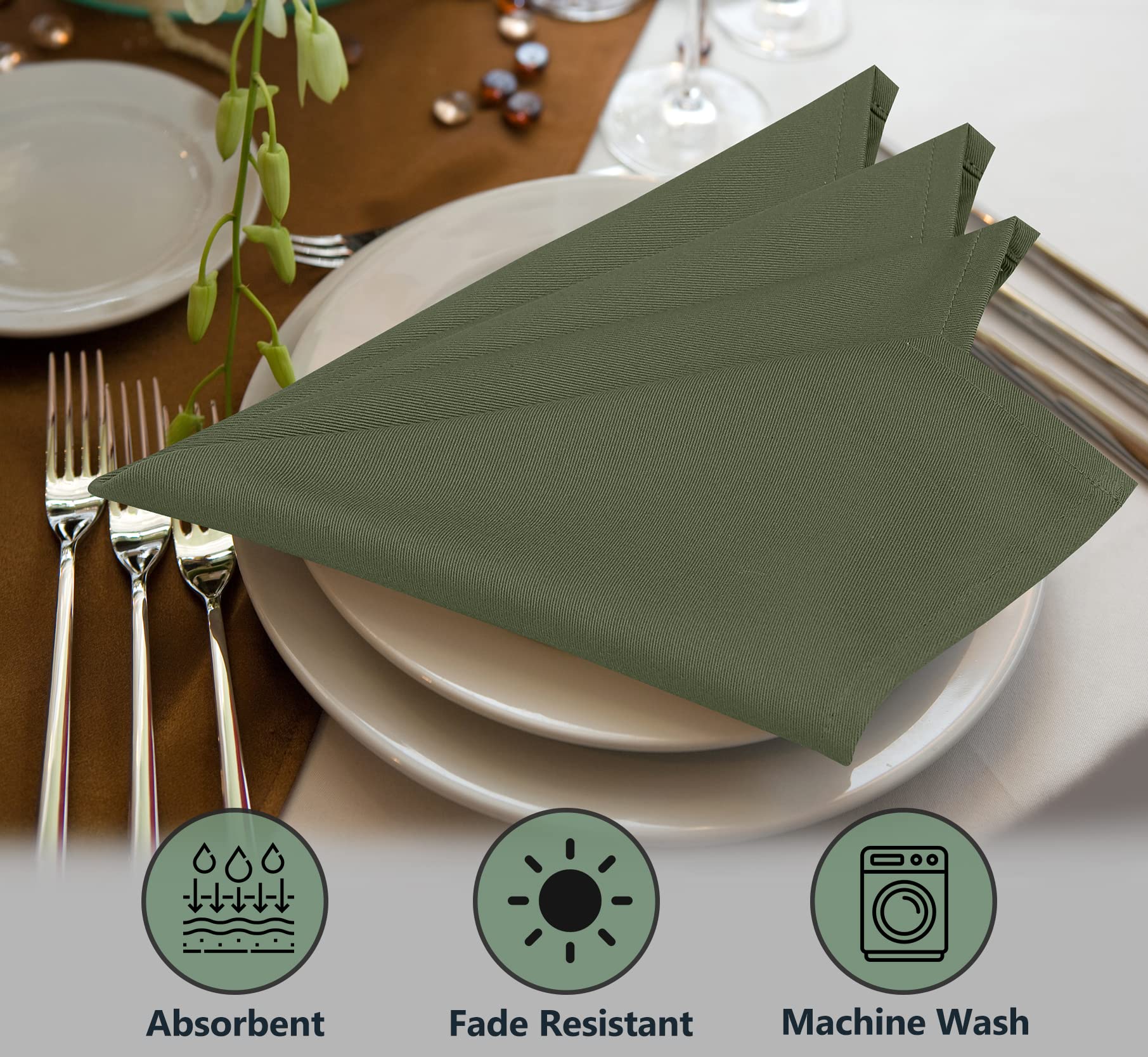 Ruvanti 12-Pack Premium Cotton Blend Cloth Napkins 18x18 Inches - Soft, Durable & Absorbent Washable Dinner Napkins for Restaurants, Weddings, Parties & Everyday Use - Perfect for Fine Dining, Casual Meals & Special Events (Martini Olive Design)
