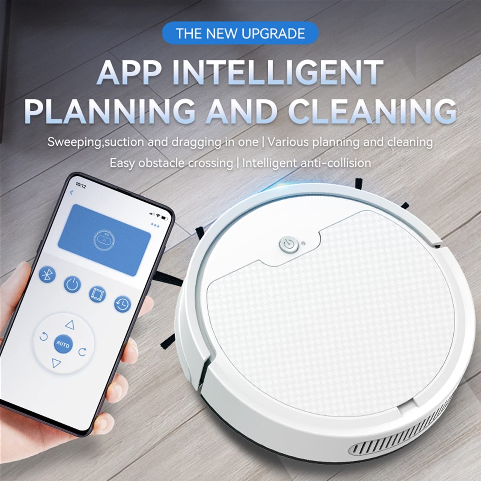 Smart Robot Vacuum Cleaner with APP Control - Wireless Wet/Dry Floor Cleaning Machine for Home, Handheld & Auto Mode - Perfect for Hardwood Floors & Pet Hair (White)