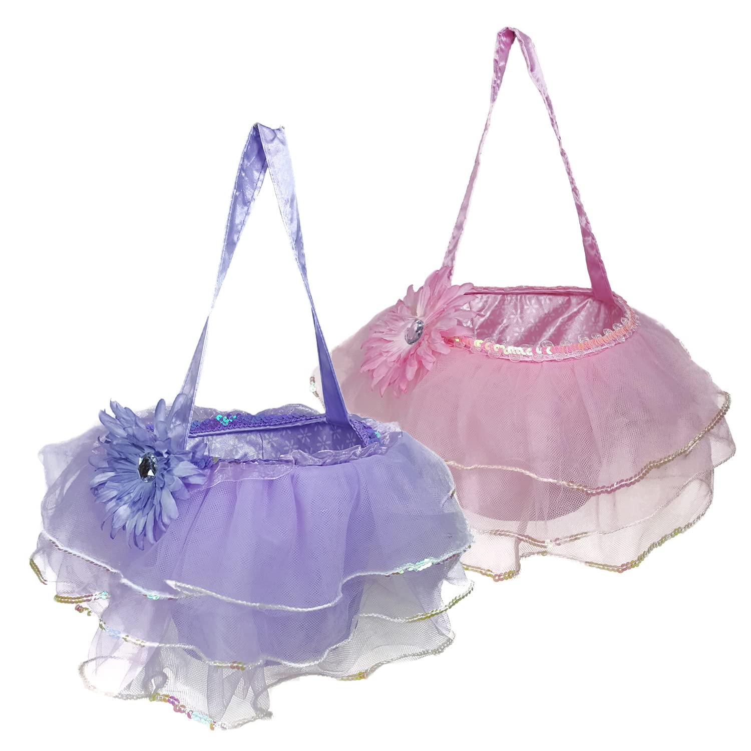 DearSun 2-Piece Flower Tutu Easter Basket Set - Elegant Pink & Purple Easter Baskets for Kids, Easter Egg Hunt, Candy Storage & Gift Giving - Perfect for Easter Celebrations, Spring Parties & Holiday Decorations