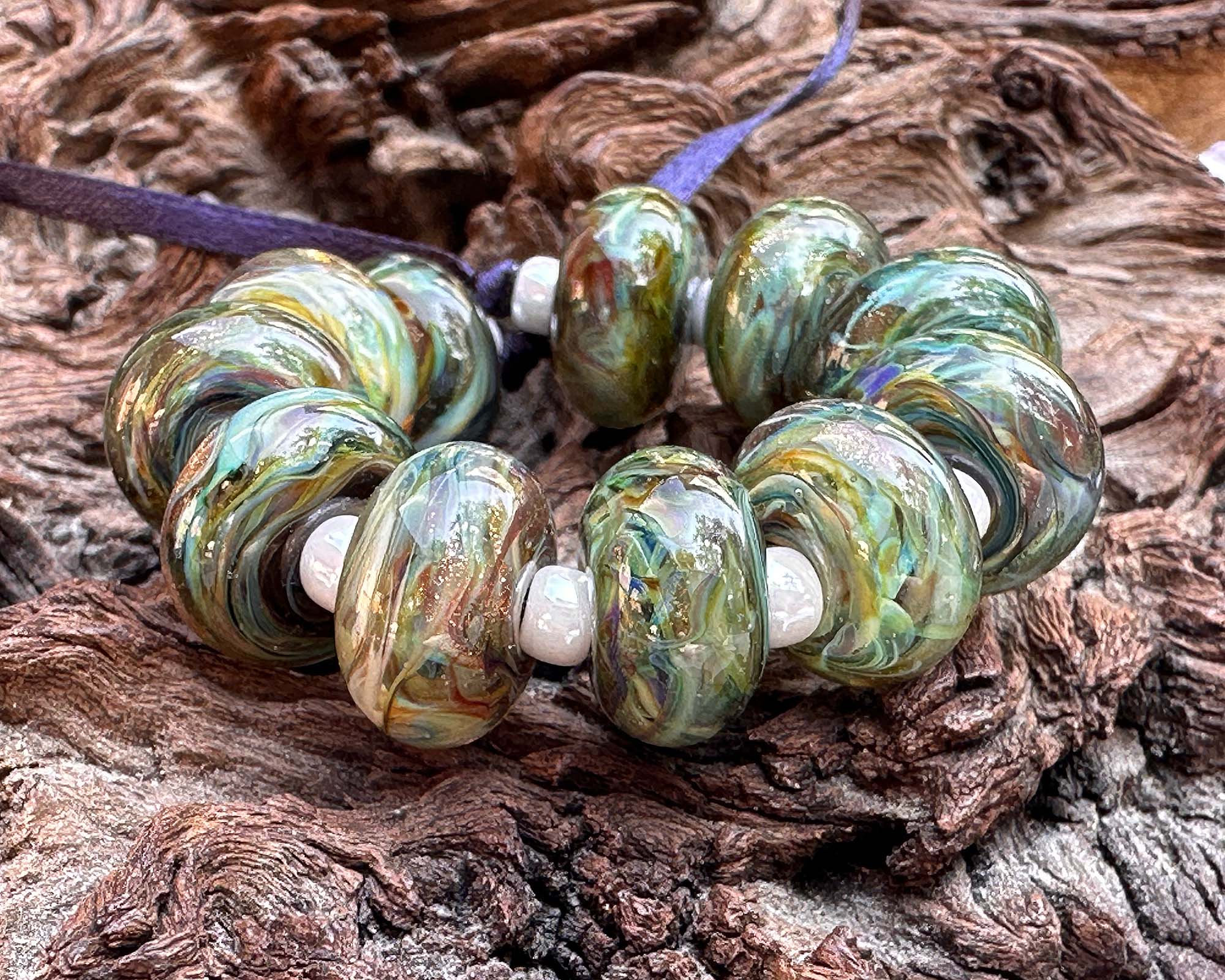 11pcs Ocean Mist Gold Lampwork Glass Beads Set for Jewelry Making, DIY Crafts, Bracelets & Necklaces - SRA Certified Handmade Beads