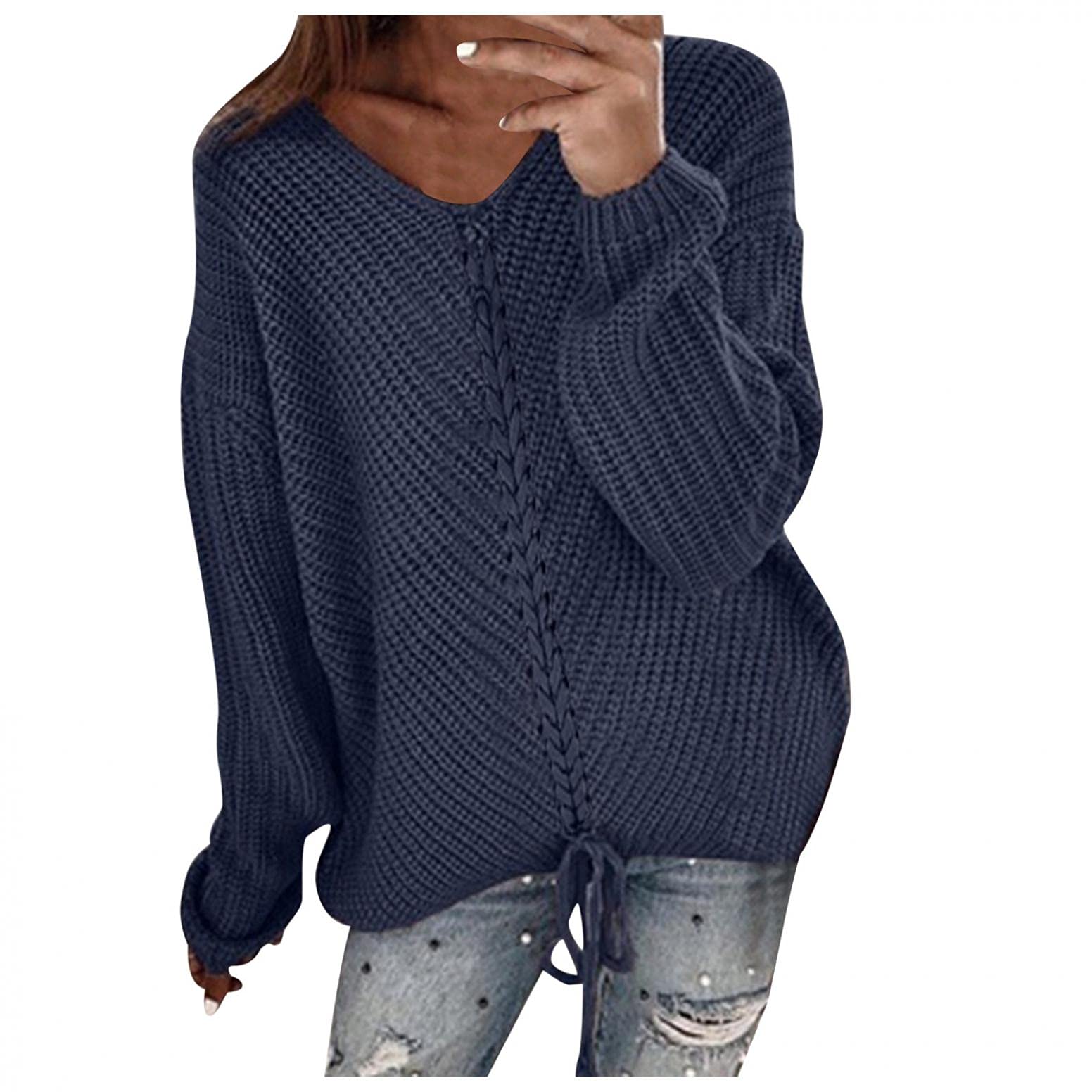 Women's Cable Knit Sweater - Soft V-Neck Long Sleeve Pullover Top for Fall | Cozy Solid Color Sweater for Work, Dates & Casual Outfits